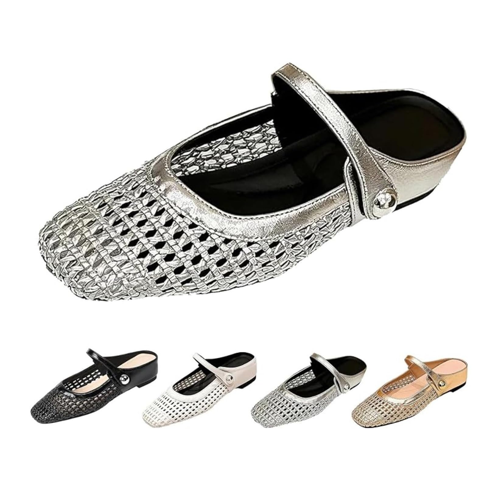 Ballerine Da Donna In Rete, Scarpe Basse Casual Intrecciate Con Punta Quadrata Da Donna, Zoccoli Estivi Eleganti Senza Schienale Alla Moda