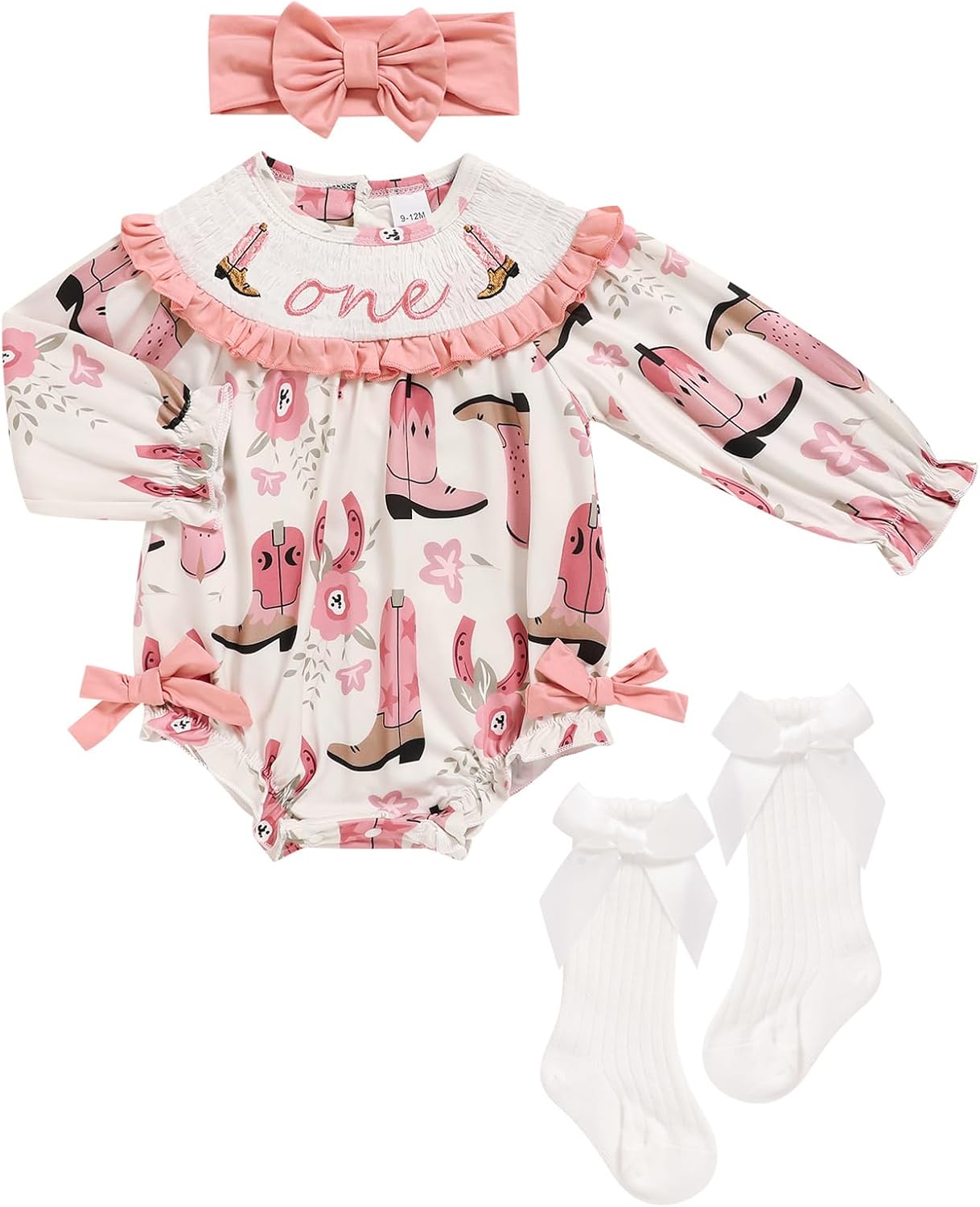 GRNSHTS Baby Girl 1st Birthday Outfits One Year Old Printed Romper Embroidery Bodysuit Cake Smash Clothes