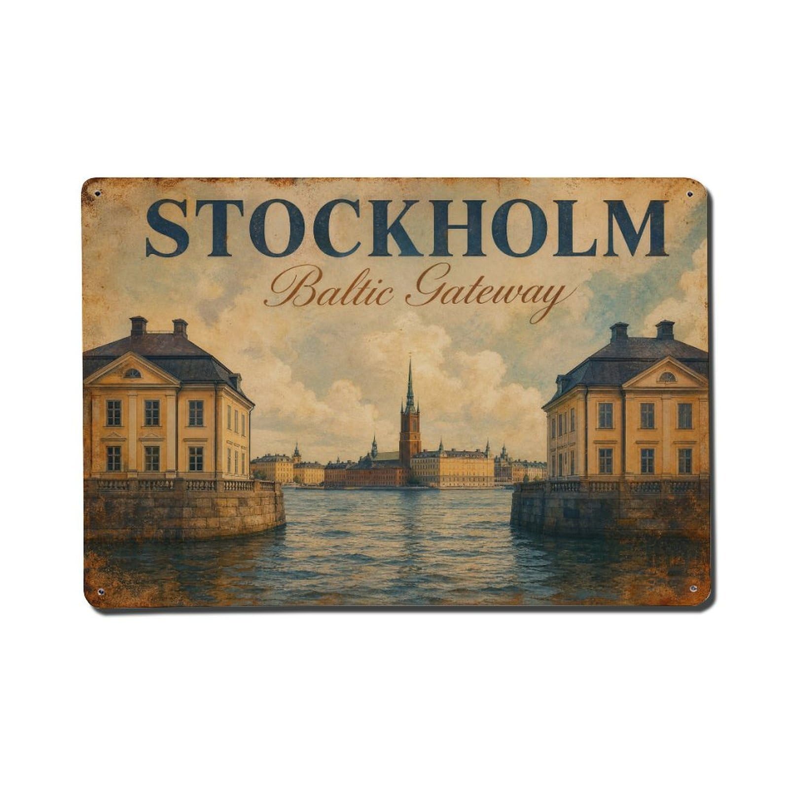 Huiyhb 8X12inch(20X30cm) Vintage Travel Stockholm Baltic Gateway Sweden Metal Tin Sign