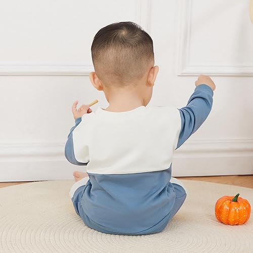 Vista 3 de Kupretty - Conjunto de sudadera de manga larga con colores contrastantes y pantalones deportivos para bebé niño, ropa de otoño e invierno