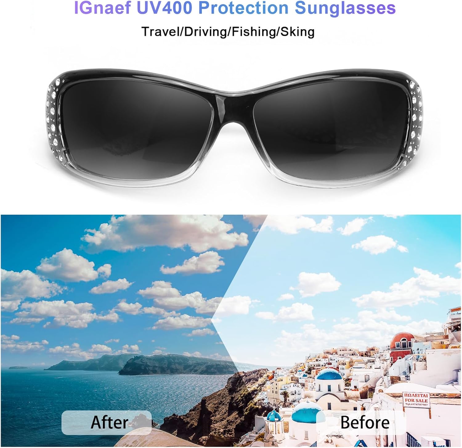 IGnaef Polarized Sunglasses for Women, Rhinestone Women Sunglasses UV400 Protection for Driving/Fishing/Shopping - Image 5