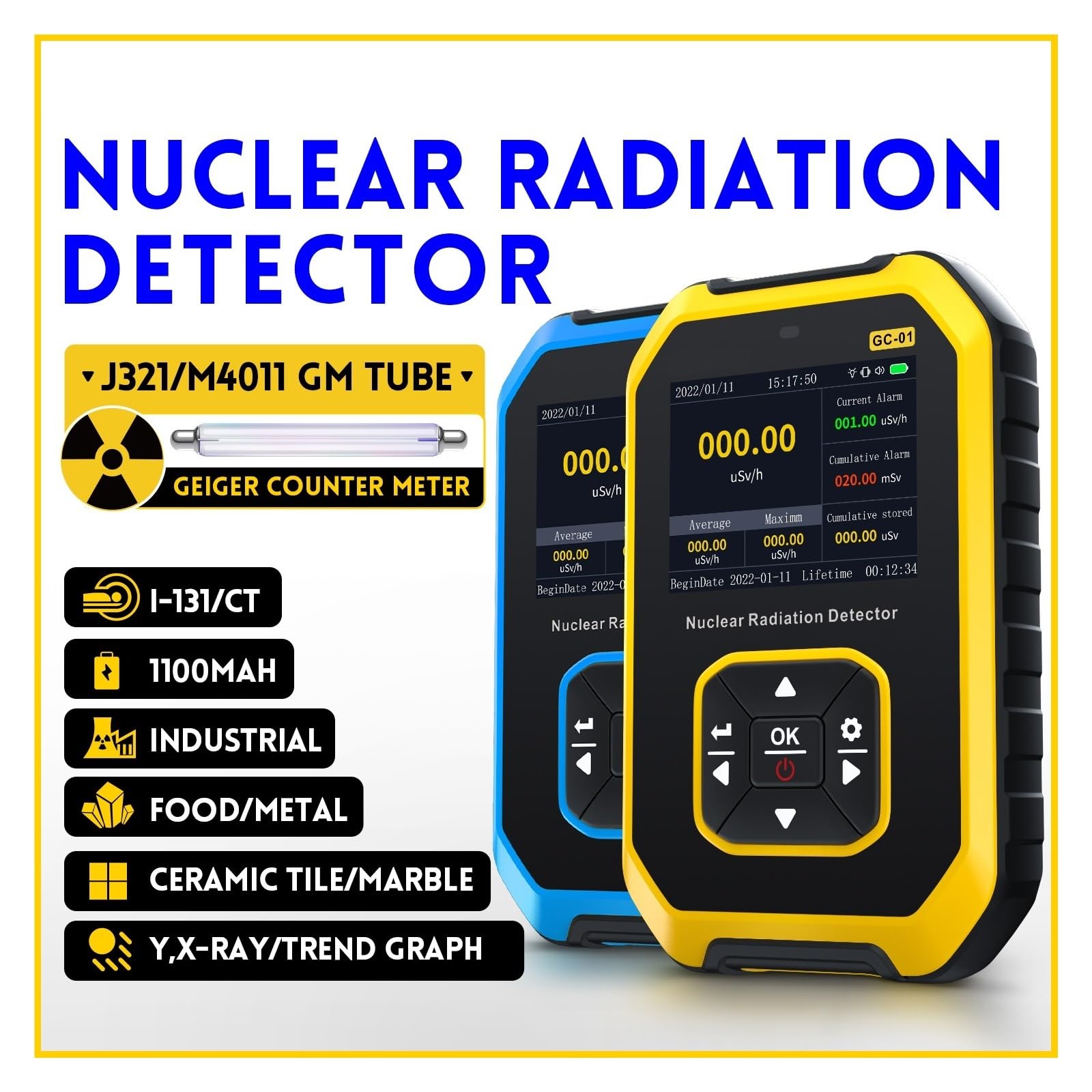 Medidor de Humedad, Contador Geiger Detector de radiación nuclear Dosímetro personal Probador de radiactividad Detector de canicas(Blauw)