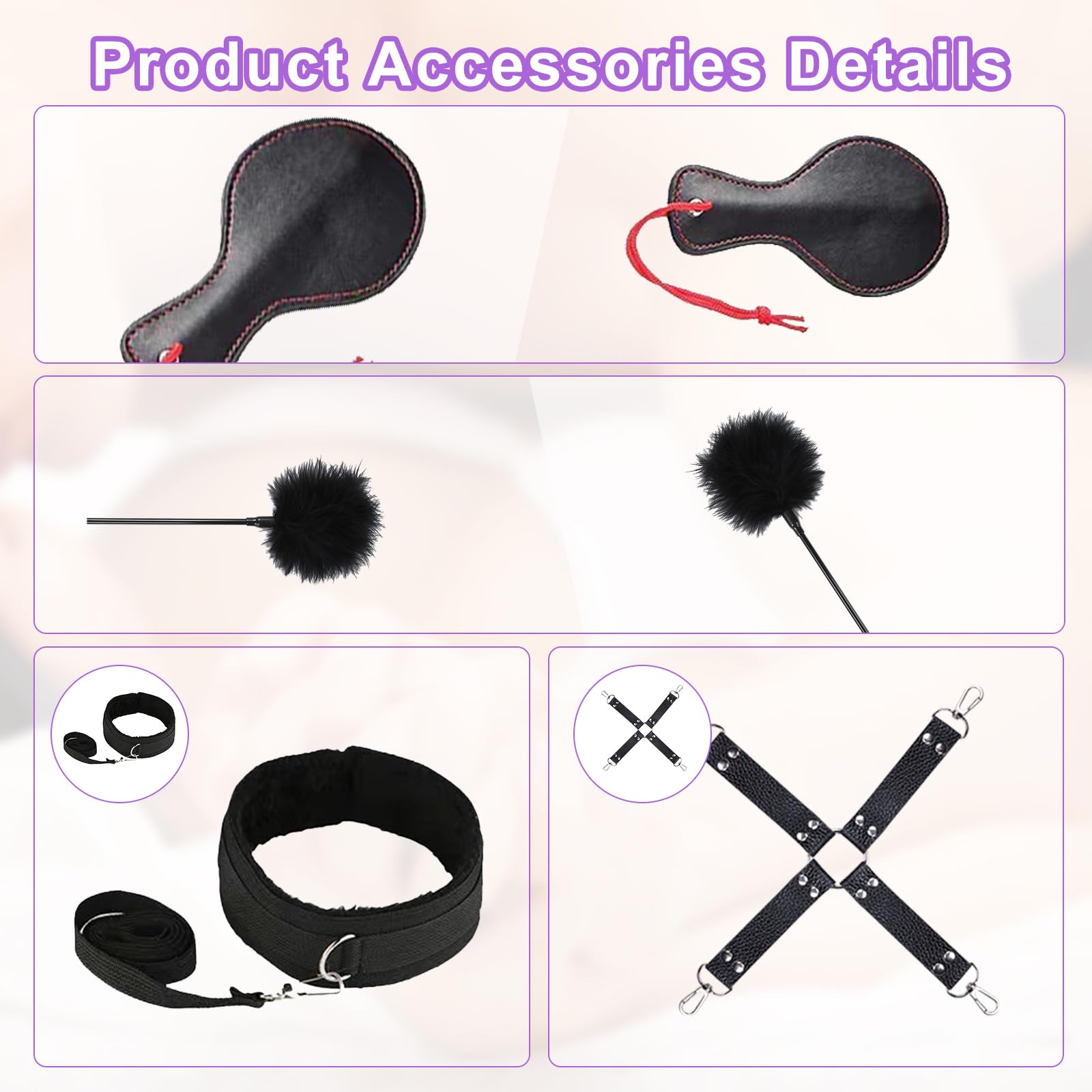Kit de bondage SM Oziral de 26 piezas juego de bondage para cama BDSM juguetes sexuales para parejas juego BDSM para principiantes accesorios para mujeres con tapón anal juego sexual para pareja Negro