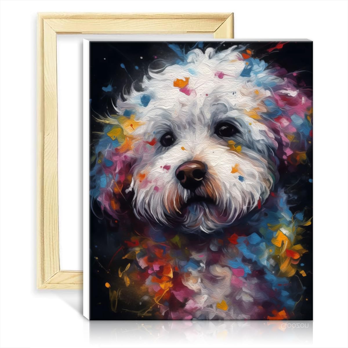 TANGFEIY Oil Painting by Numbers Kits Bichon Frise Painting Adults Beginner Watercolor Oil Painting Kits Pictures for Home Wall Decor with Frame(40x50cm)