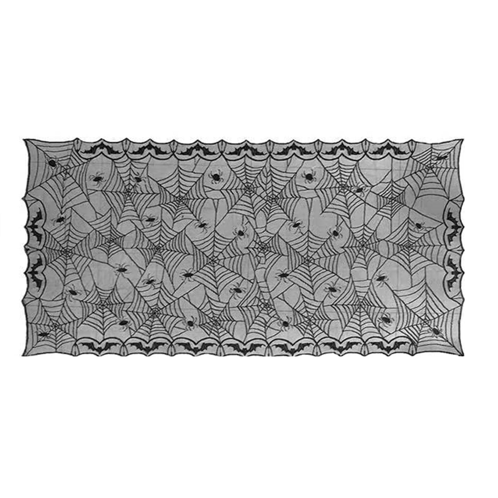 Buxuaaaa Tablecloth Curtain Black Web Lace Table Runner for Halloween Celebration Easy to Clean and Store Table Runner Polyester Decoration