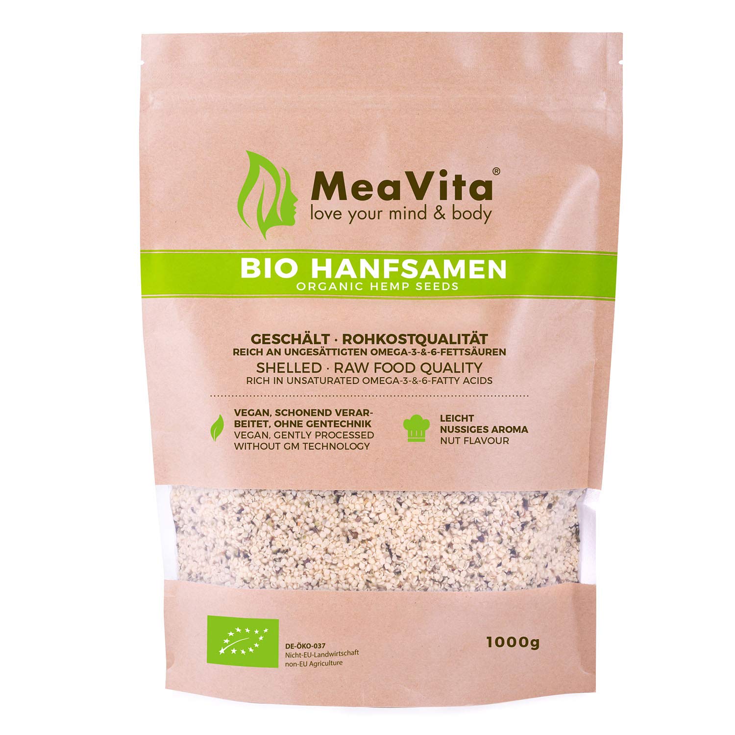 GreatVita Bio Hanfsamen, geschält, (3 x 1000g) natürliches Protein, Eiweiß
