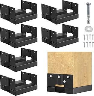 6x6 Deck Post Base for Concrete, Inner Size 5.5"x5.5" Deck Post Base, Post Base Holder with 1" Standoff for Decks, Pergolas, Porches (Black - Set 6)