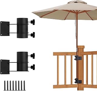 Meruzy Patio Umbrella Holder Corner Mount, Stainless Steel Outdoor Umbrella Base Umbrella Clamp Mount Bracket for Deck Railing, Mount to Deck, Balcony or Outdoor Courtyard (Fit Max OD 2 inch)
