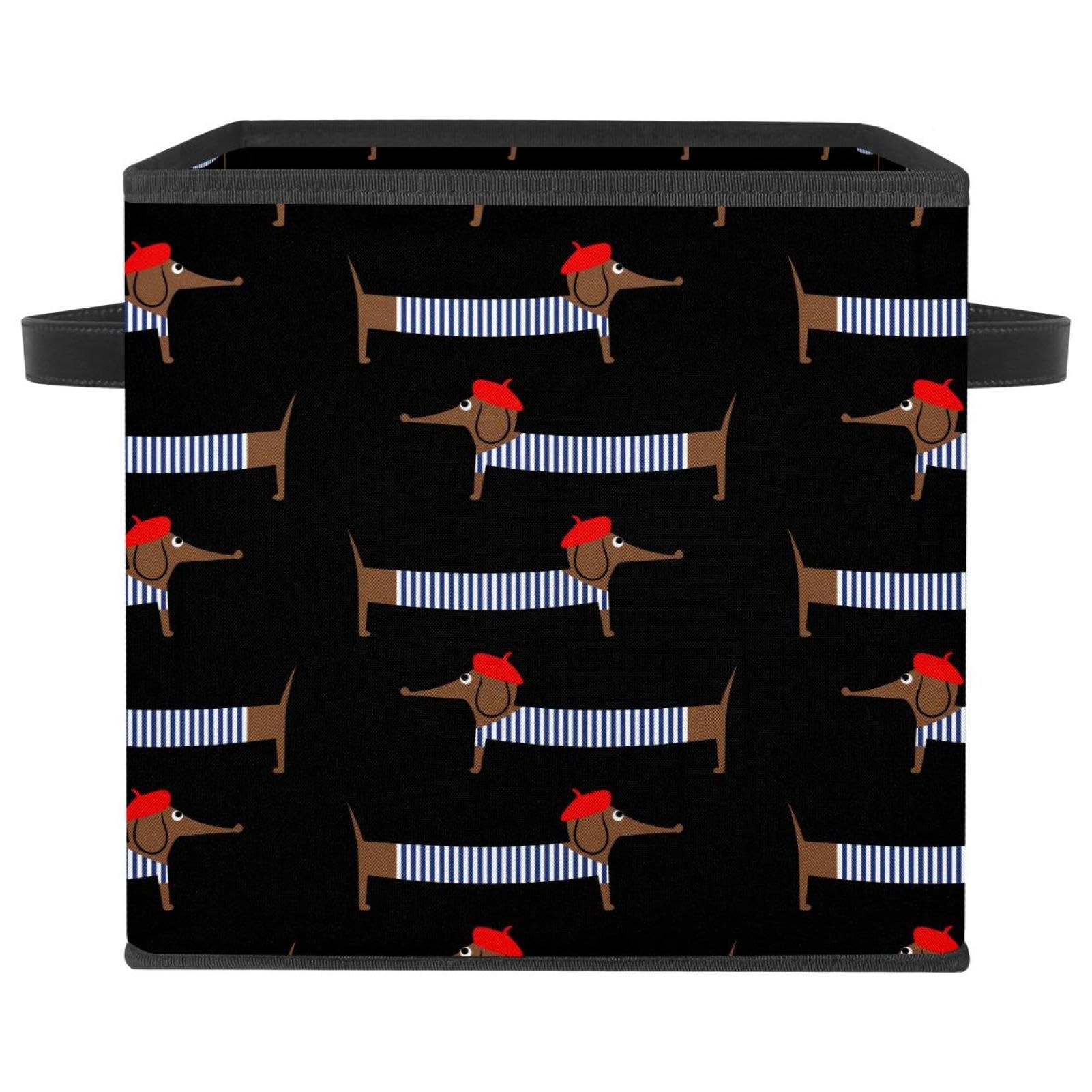 Boîte de rangement pliable pour chambre d'enfant motif teckel parisien