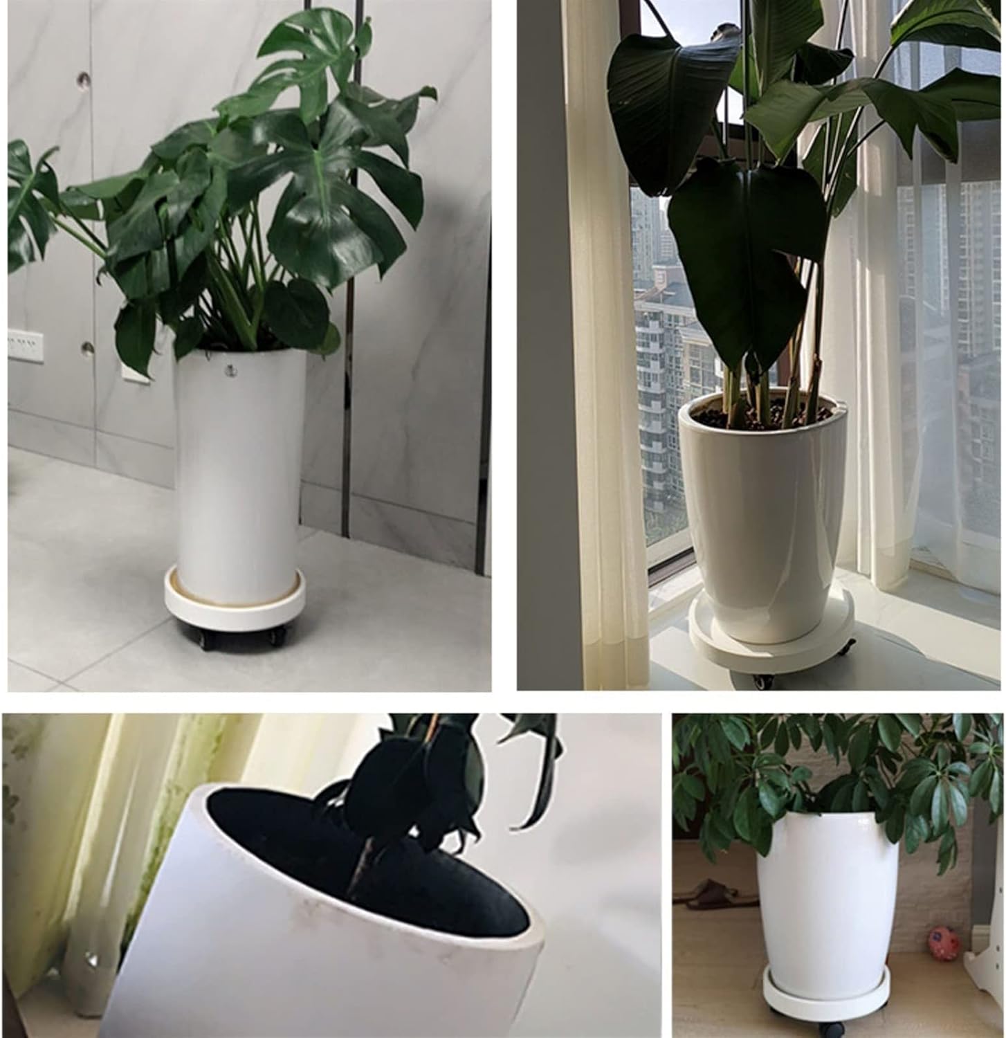 Plant Caddy Planter Stand with Wheels Garden Rolling Dolly for Flower Pots 30cm White and 40cm Green Plant Pot Trolley Mover Tray Roller Rack