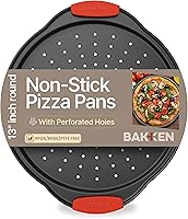 Vista 15 de Bandeja para pizza – 2 redondas con asas de silicona – Sartén de pizza de acero al carbono con agujeros y revestimiento antiadherente – Libre