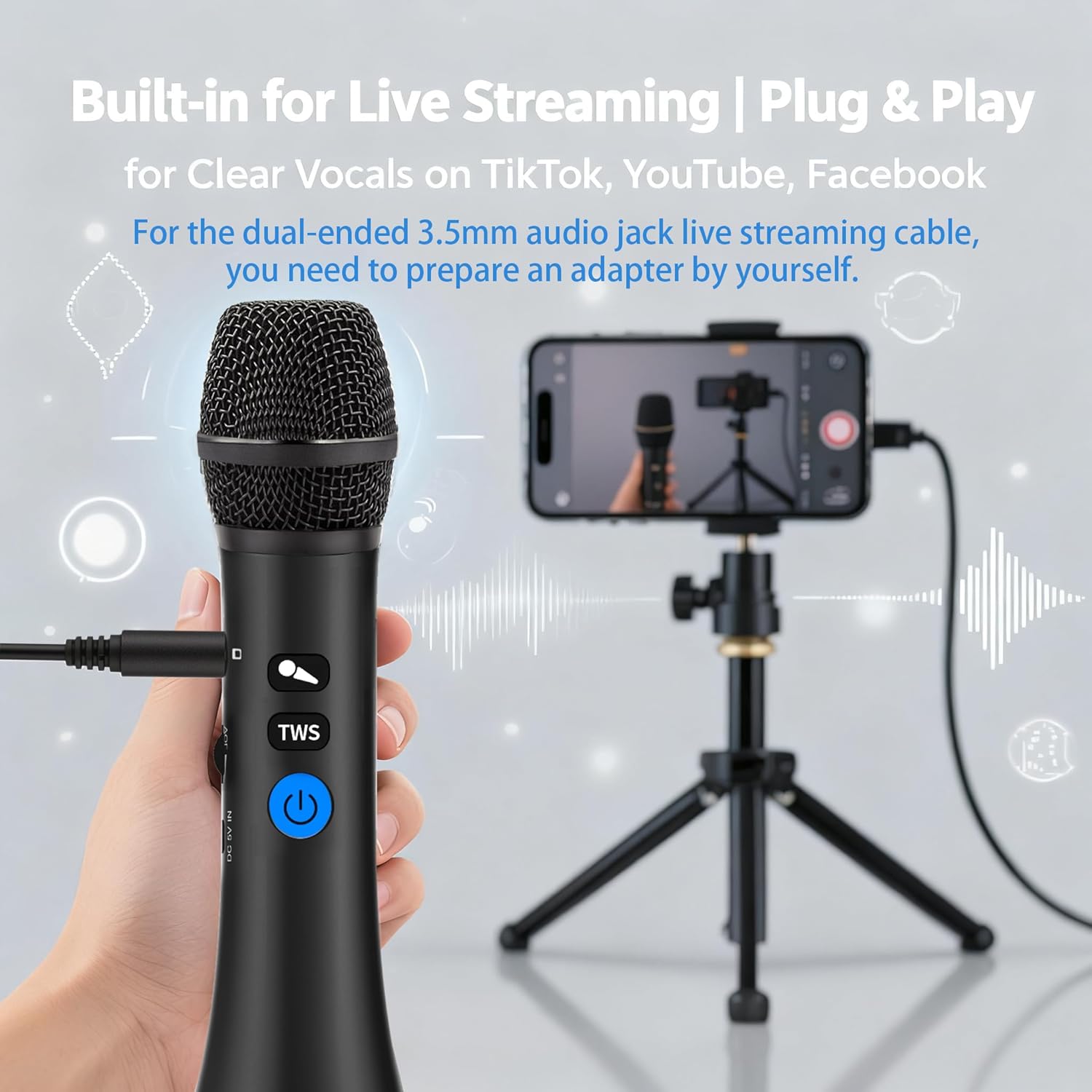 YF79 Wireless Bluetooth Microphone, 20W Portable Karaoke Machine with 2 Mic Duet, 10H Playtime, HD Dynamic Mic for Live Streaming, Party, Home Karaoke, Compatible with iOS/Android/Windows