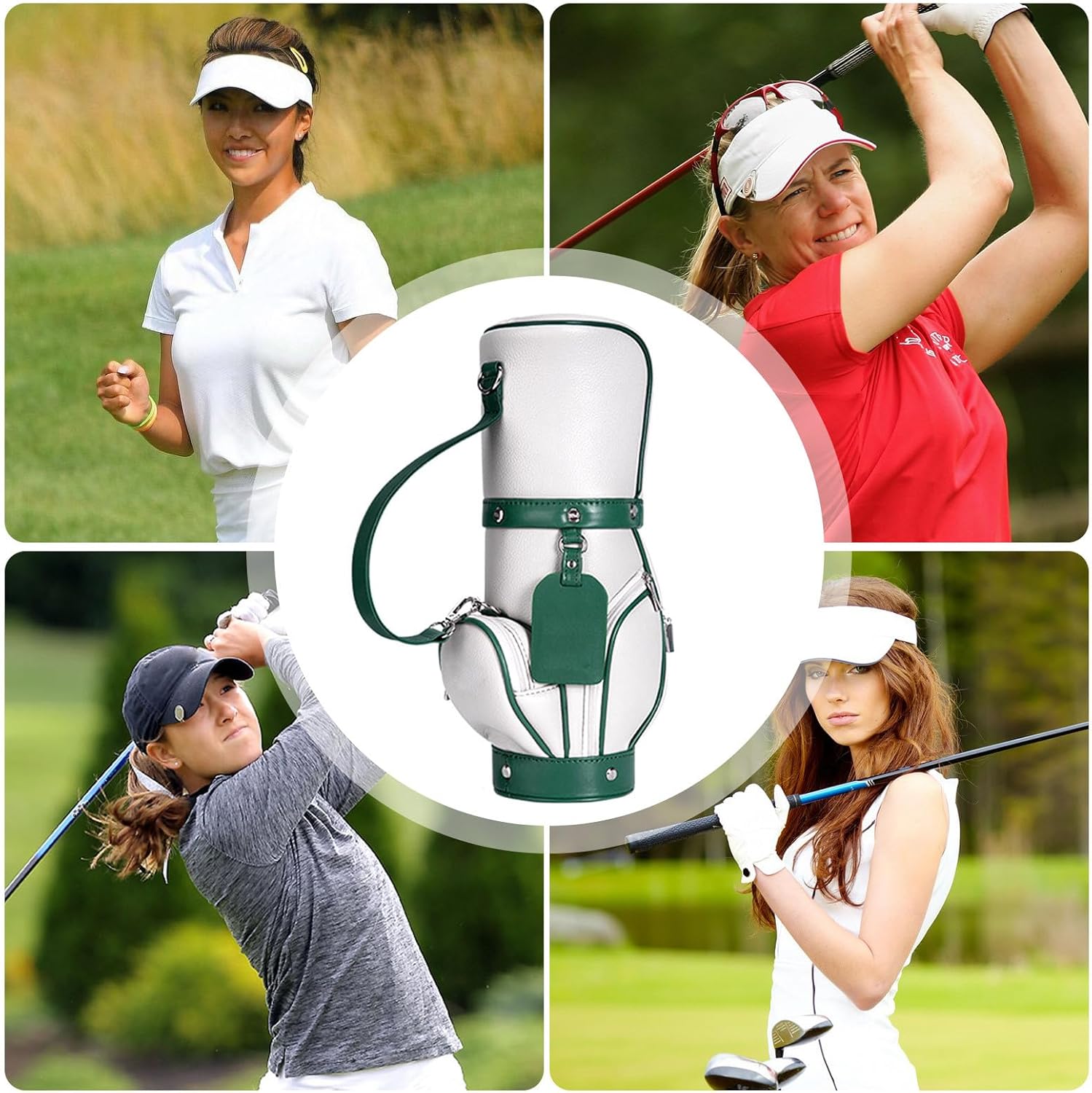 Golf Bag, PU Leather Golf Ball Bag Holder, Elastic Golf Ball Carrier, Durable Golf Ball Pouch, Lightweight Golf Ball Single Shoulder Bag, Women Crossbody Purse for Outdoor Golf Training, Green