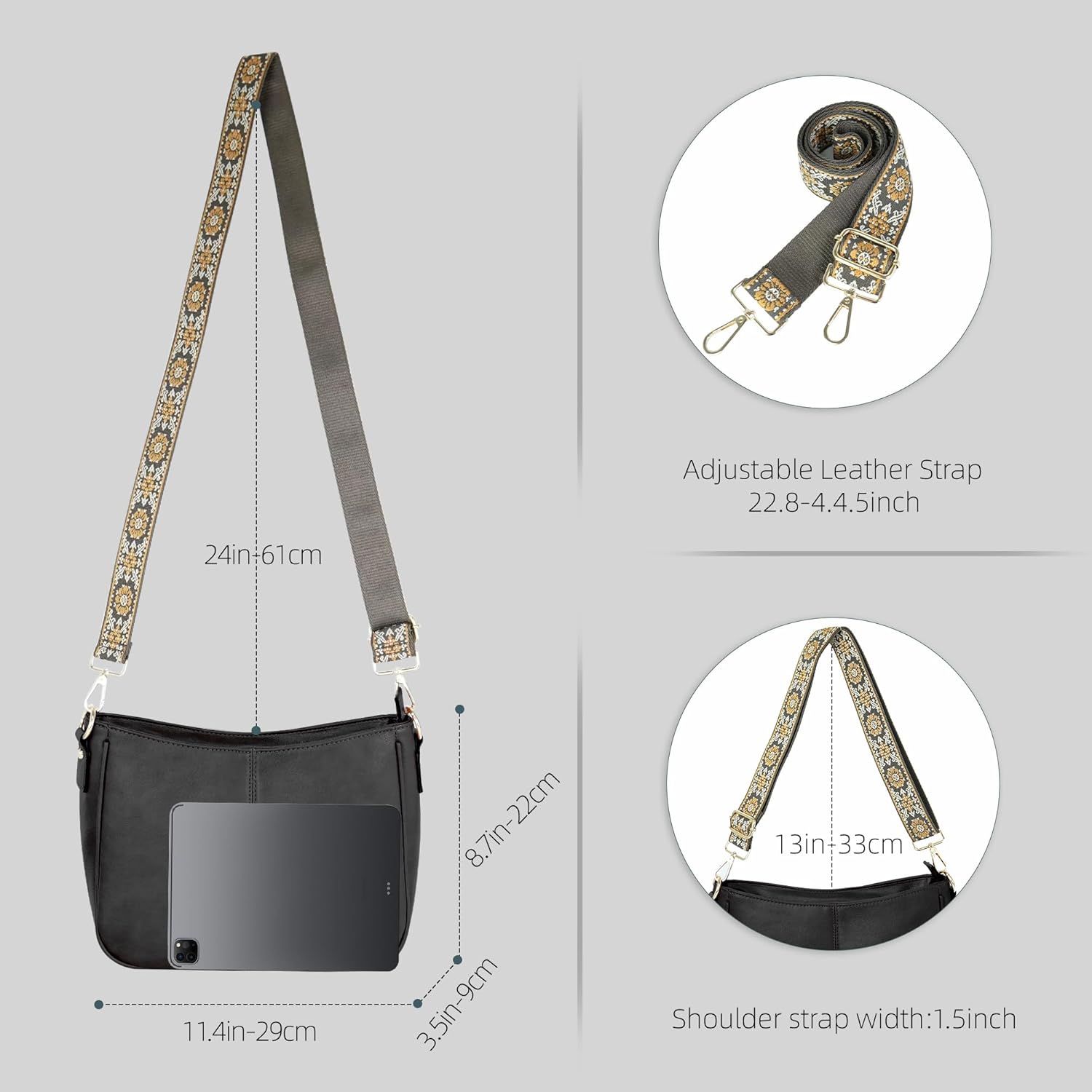 Crossbody Bag for Women Bohemian Vintage Stylish Purse Vegan Leather Shoulder Bag with Adjustable Wide Strap - Image 6