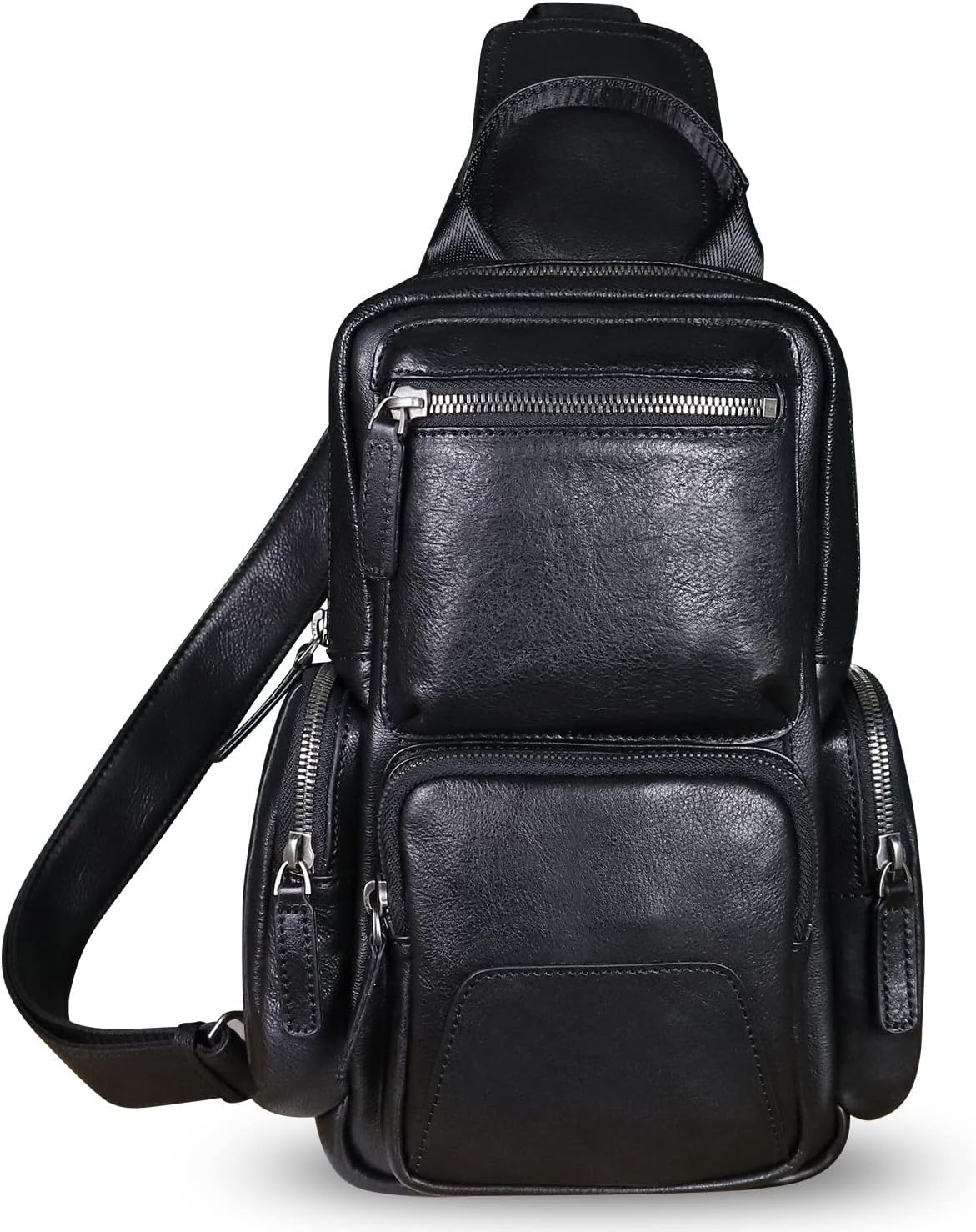 IVTG Genuine Leather Sling Bag Crossbody Casual Hiking Daypack Vintage Handmade Chest Bag Shoulder Backpack Motorcycle Pack (Darkgrey) - Image 2