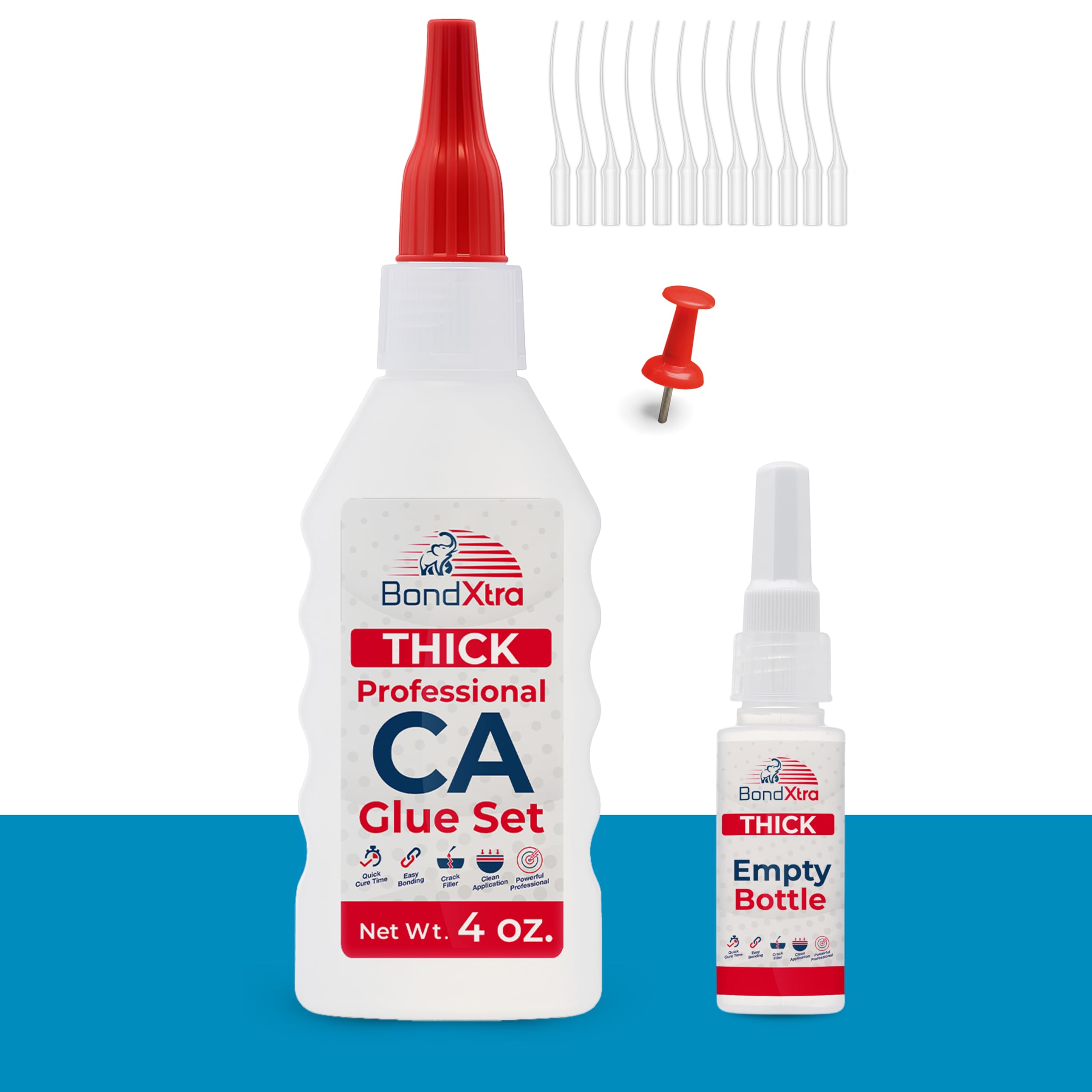 BondXtra 4 oz. Thick CA Glue for Woodworking, Premium Super Glue Kit for Wood Turning with Extra Bottles, Anti Clog Caps, Microtips, Thick Viscosity