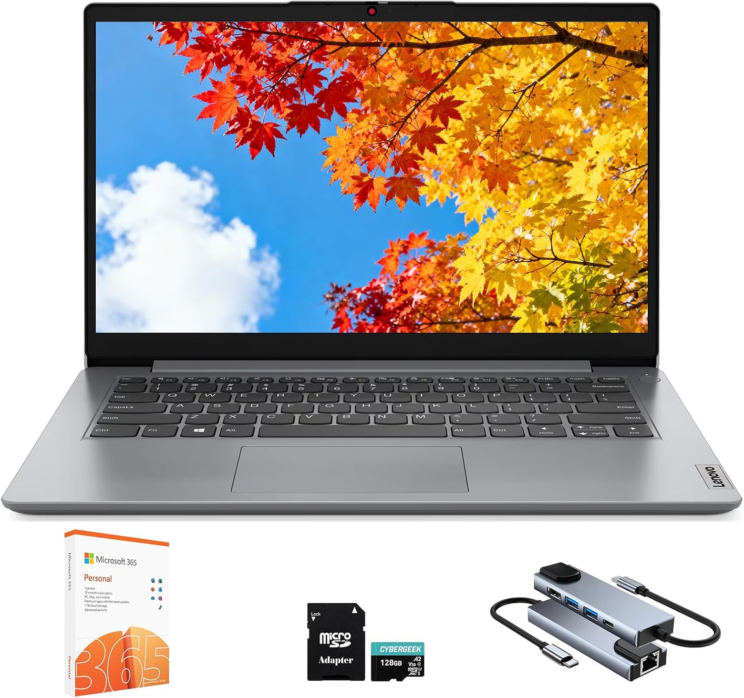 Lenovo IdeaPad 1 1i 14 inch Student Laptop with 1-Year Microsoft 365, Intel Dual Core Processor, 8GB RAM, 512GB SSD + 128GB eMMC, SD Card Reader, Privacy Camera, Long Battery Life, Windows 11 Home