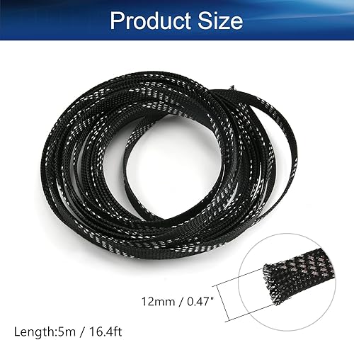 Miniatura 8 de Bettomshin 1 funda de organización de cables de 16.4 pies (16.4 ft), 316 pulgadas de ancho, protector de cable PET negro y plateado, tubo de telar