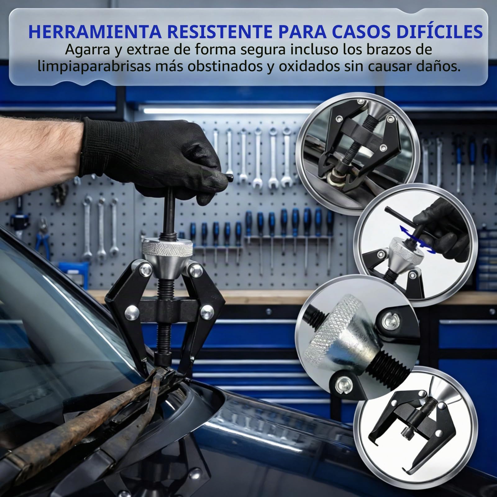3 Piezas Extractor de Brazo de Limpiaparabrisas, Universal Brazo Desmontaje Herramienta Ajustable con Guantes,Apertura Máxima 2,9 cm Extractor Rodamientos Robusta para Coche Camión SUV