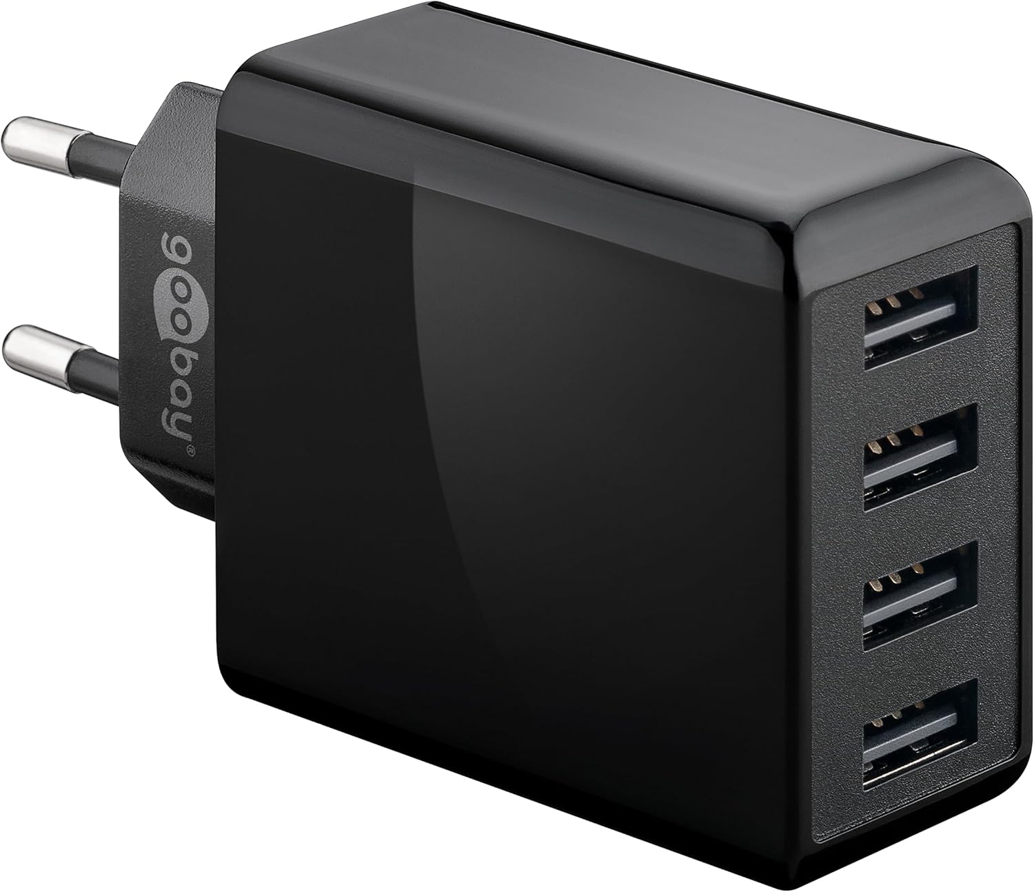 goobay 44953 4-Way USB Charger 30 W, Power Supply for Charging up to 4 Devices Simultaneously, Black