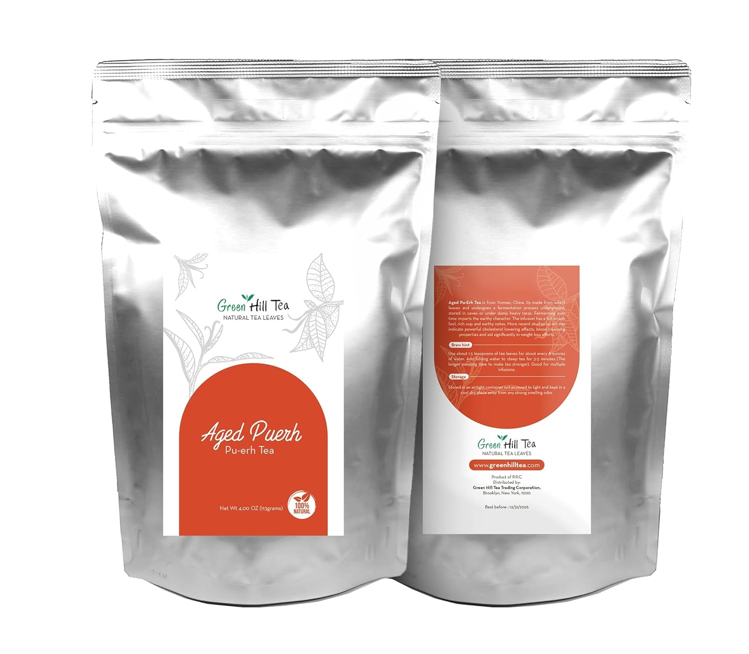 GreenhillTea Aged puerh tea Yunnan Pu-erh – Fermented Loose Leaf Tea, Smooth & Earthy Flavor, 4 oz - Image 2