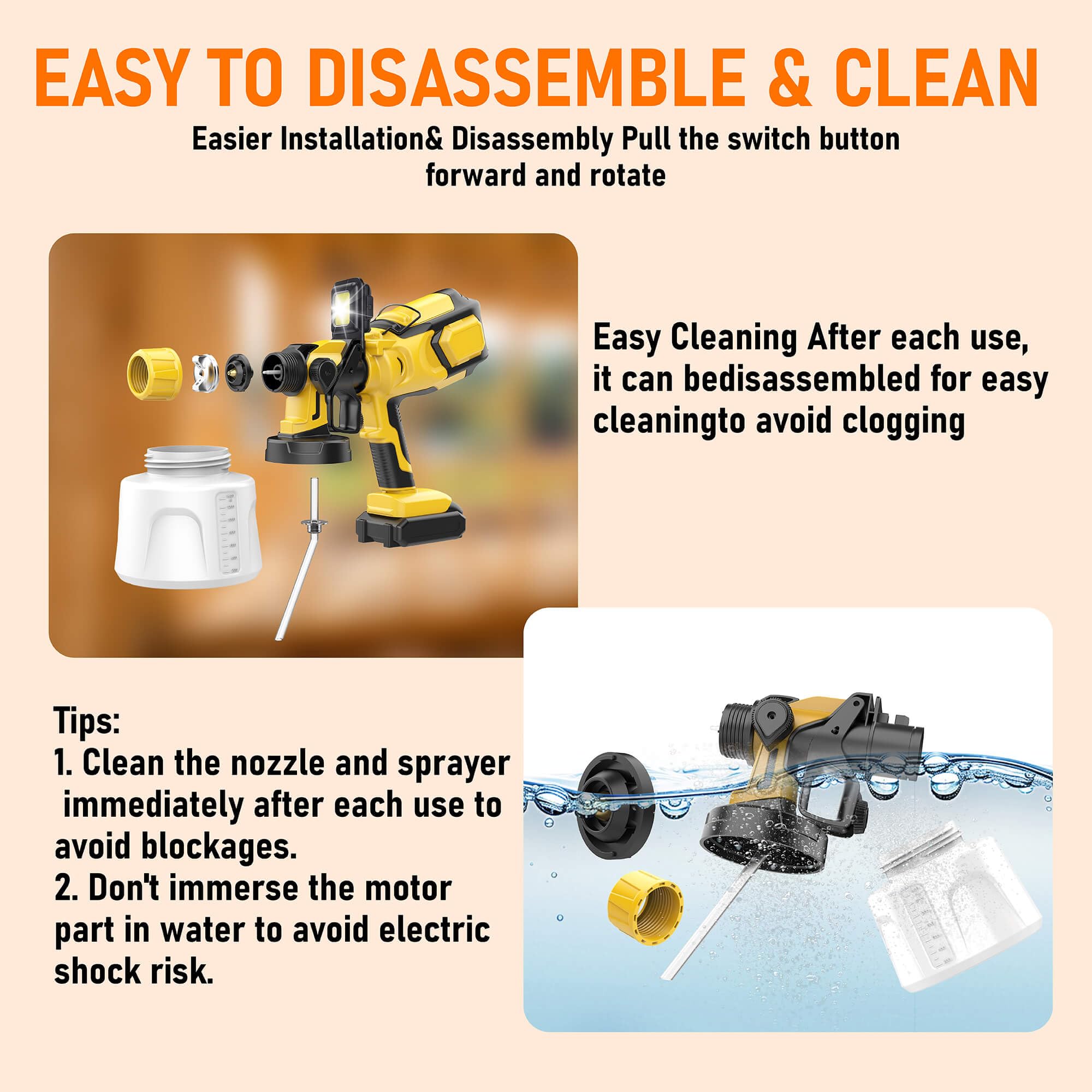 Cordless Paint Sprayer Compatible with Dewalt 20V MAX Battery (NO Battery) - Electric Spray Paint Gun with Led Light, 4 Nozzles & 3 Modes for Interior/Exterior House Painting, Furniture & Fences — view 7