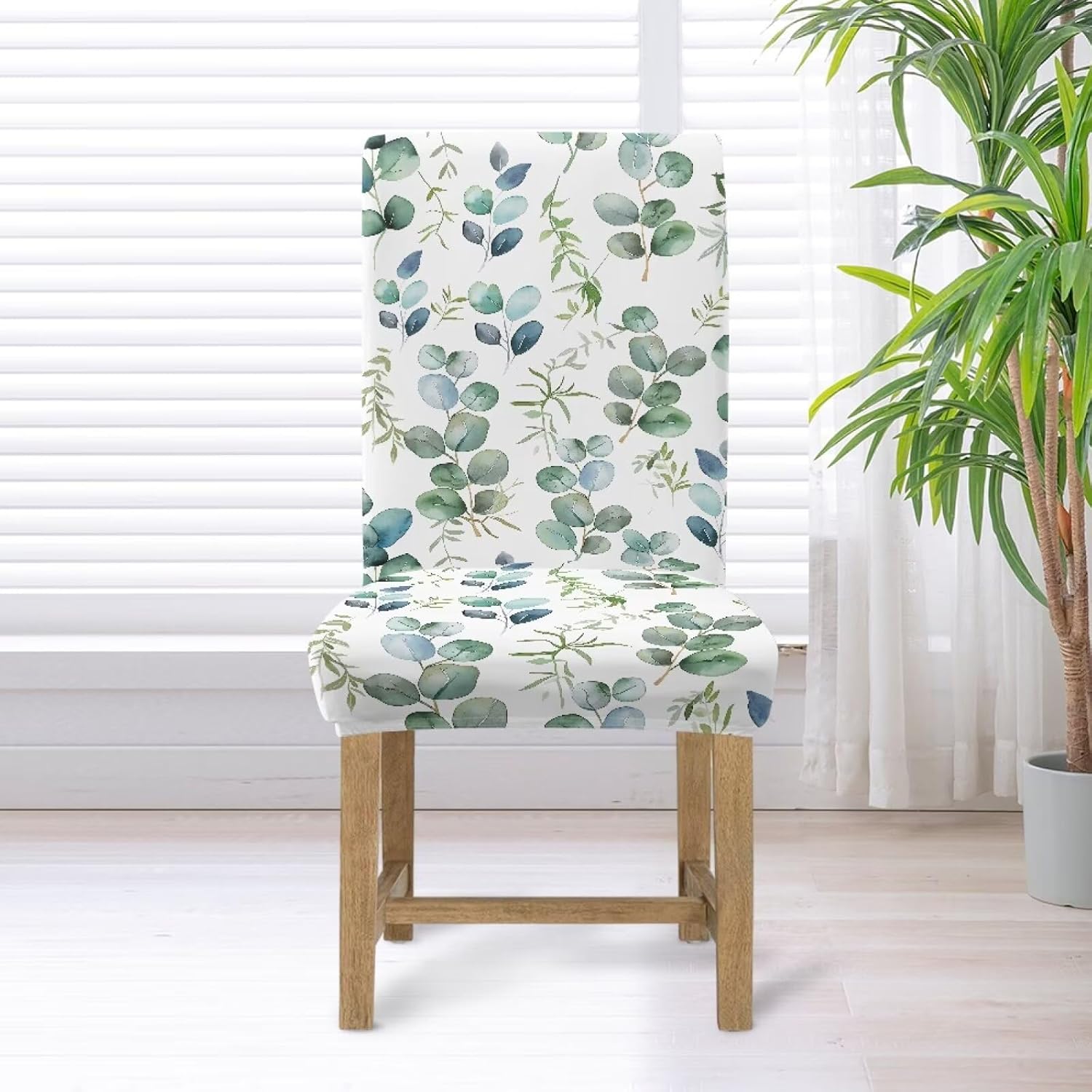 Eucalyptus Leaf Print Dining Room Chair Covers, Stretch Kitchen Chair Covers Washable Parsons Chair Slipcover Removable Dining Chair Protectors for Hotel Ceremony, Set of 4
