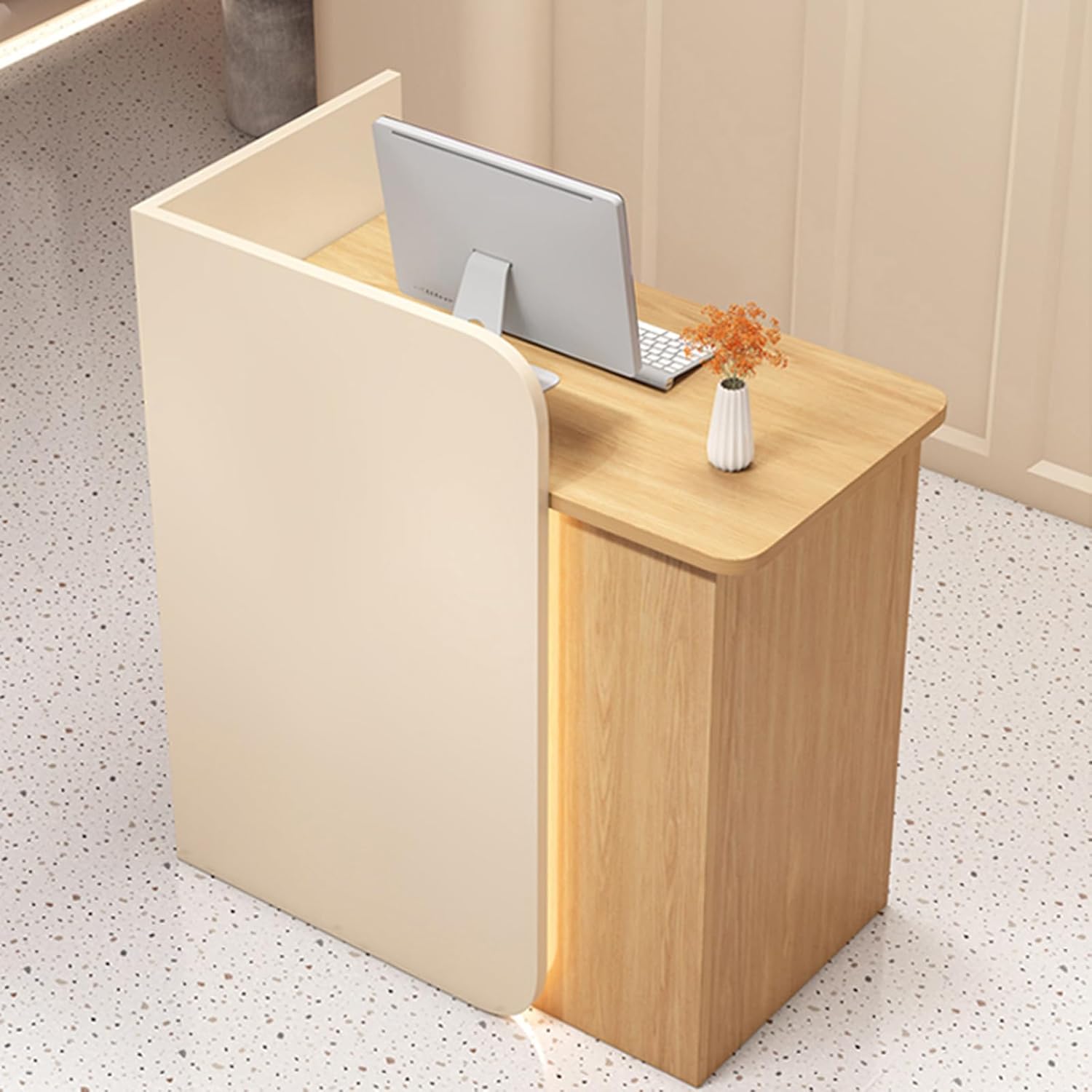 Reception Desk for Spaces with Lockable Drawer, Compact Office Counter Desk Counter Modern Front Lockable Drawers,Corner Reception Desk with Lockable Drawer, Retail Checkout Table for Superm