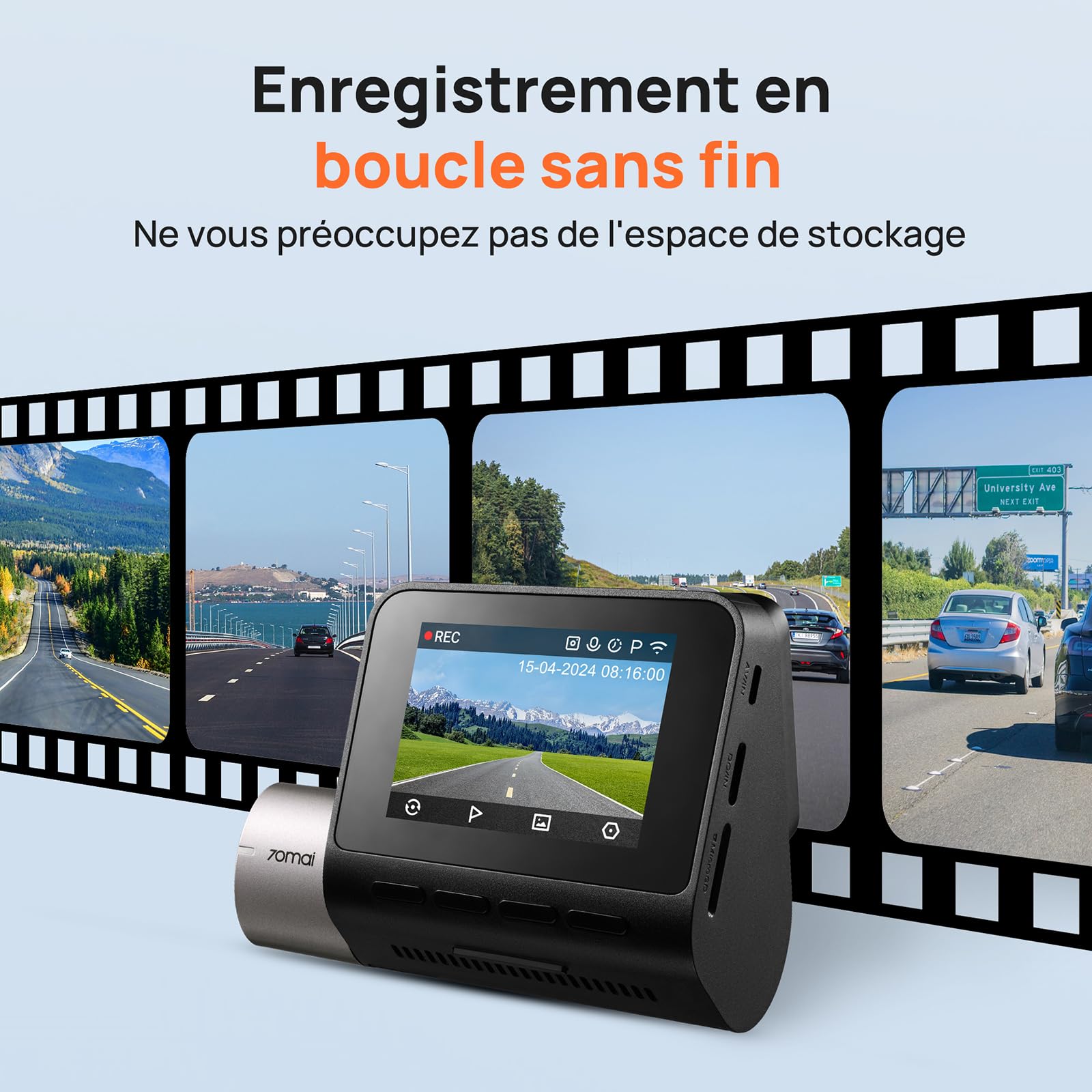 70mai Dash Cam Voiture A510 3K 1944P+1080P Dashcam, STARVIS 2 Camera Embarquée, Dash Cam Avant Arriere, GPS, WiFi, Surveillance Parking, Enregistrement en Boucle, Vision Nocturne avec HDR, ADAS