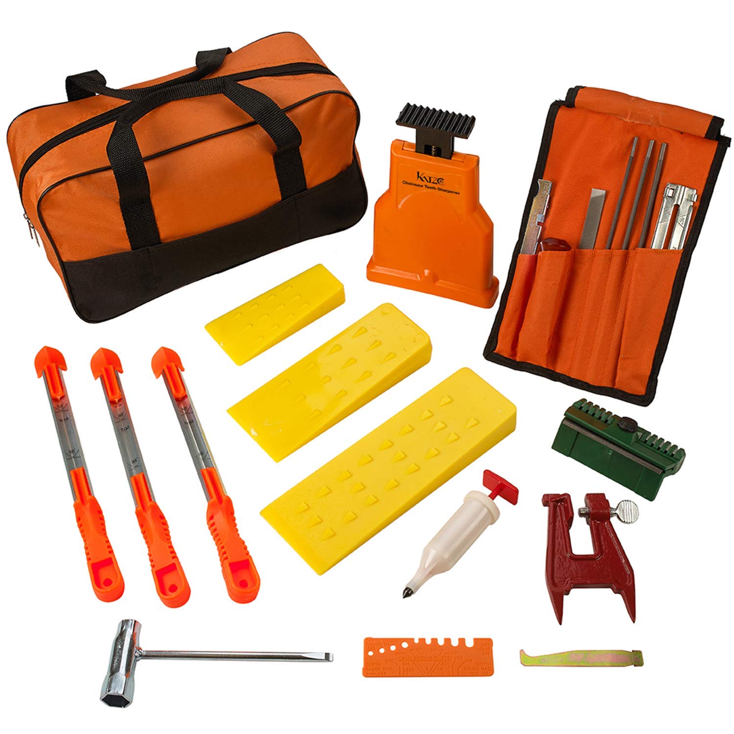 KatzcoDeluxe Chainsaw Sharpener Kit with Storage Bag - 20 Pieces - Sharpening Set for Wood, Bone, PVC, Tree Pruning, Camping, Hunting, Toolbox, Bushcraft, Landscaping, Yard Work, and Survival Gear