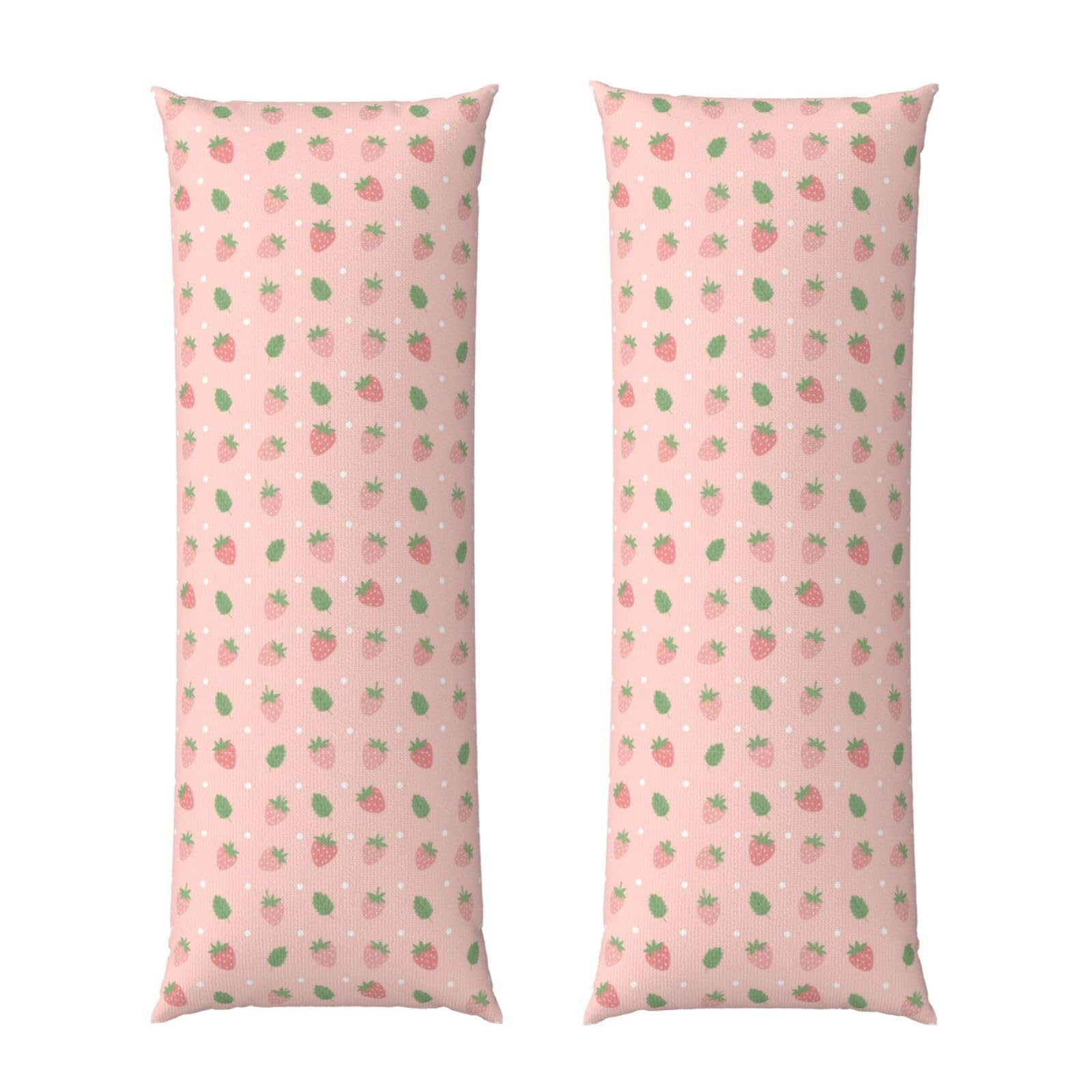 Body Pillow Cover 20x54 Inch, Cute Pink Strawberry Polka Dot, Plush Velvet Long Pillowcase with Zipper, Softffy Rectangular Case for Couch Bed Hotel Decor