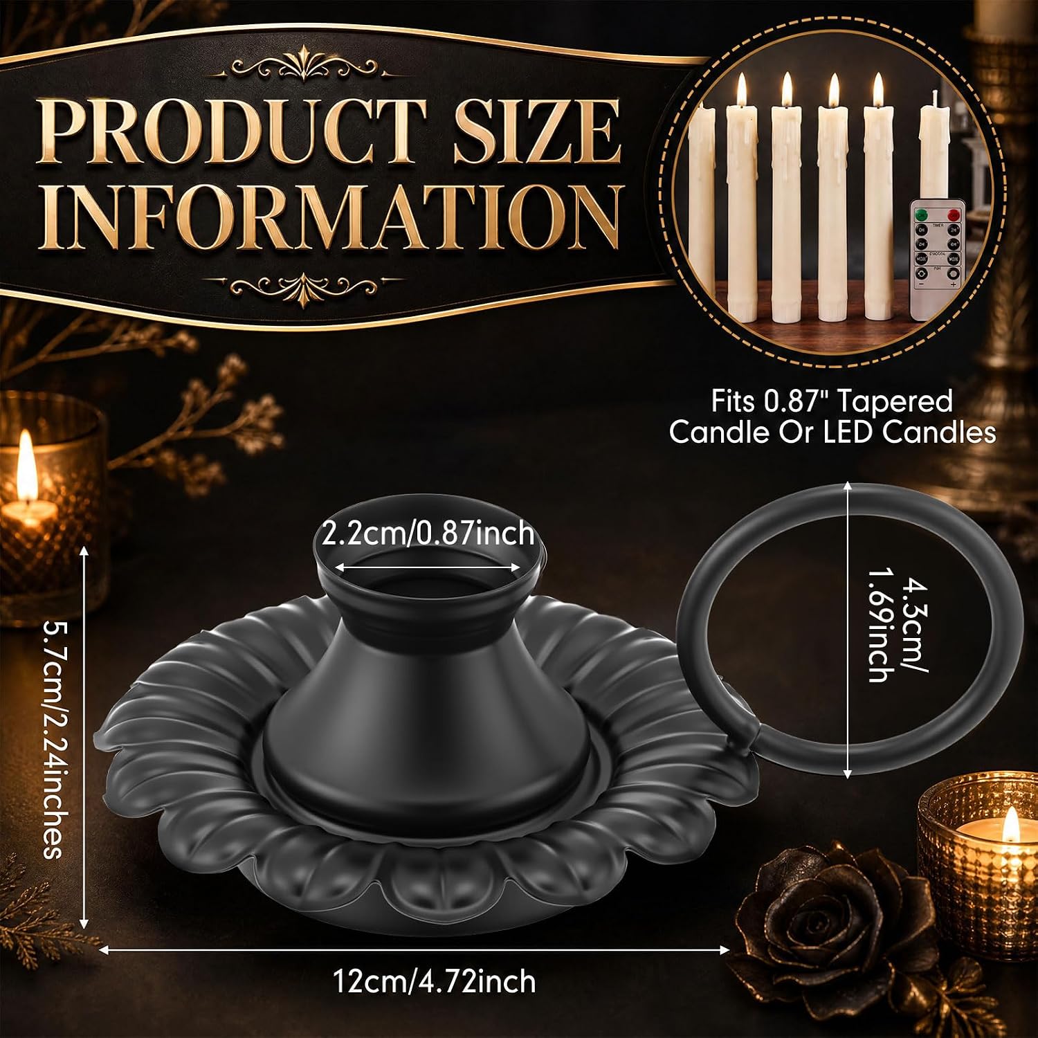 Mumufy 4 Pcs Black Taper Candle Holders, Vintage Metal Candlestick Holder with Handle Taper Candle Holders for Table Centerpiece, Wedding, Mantel, Christmas, Home Decor