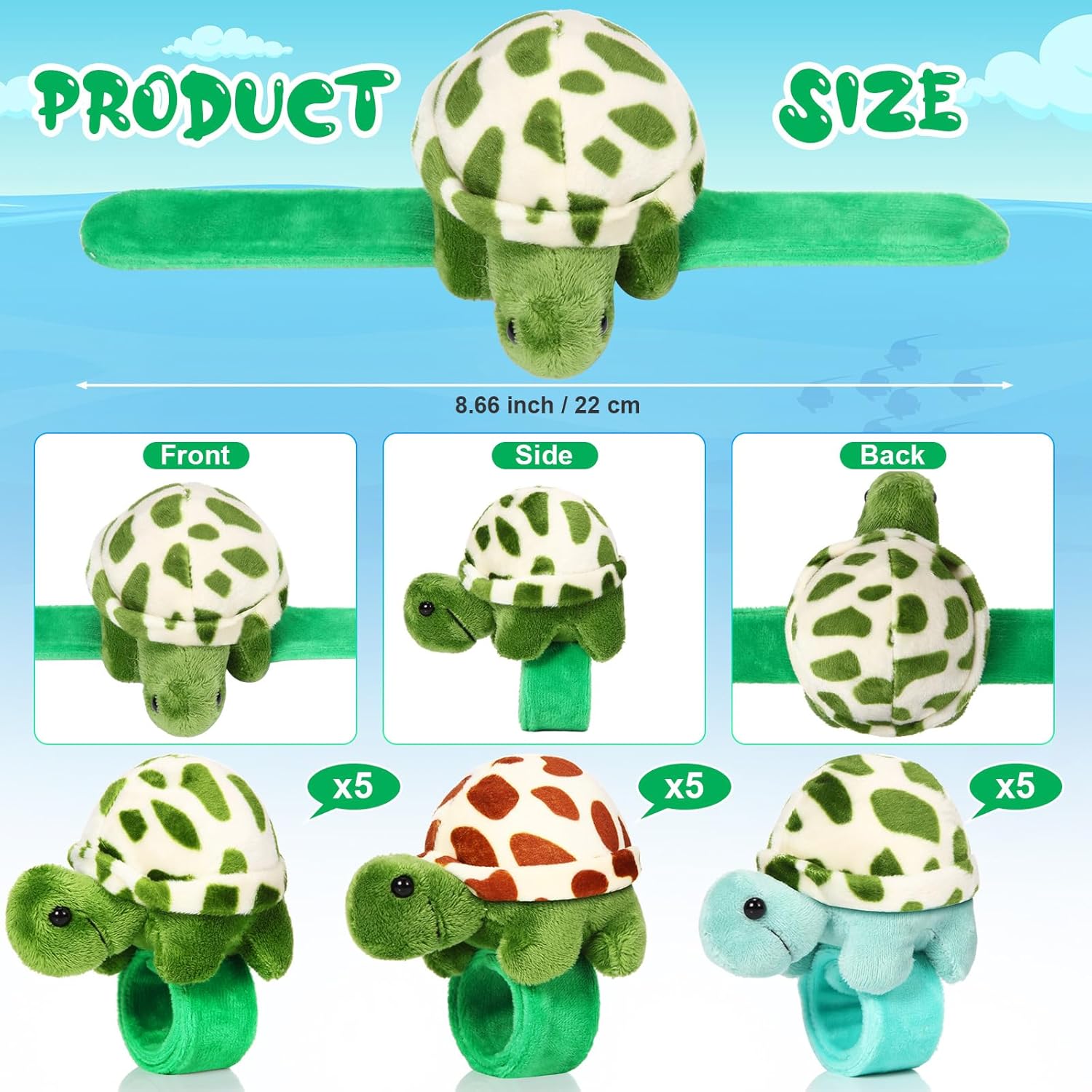Lenwen 15 Pcs Stuffed Turtle Slap Bracelets Bulk Gift Adorable Plush Turtle Stuffed Animals Slap Bracelets for Birthday Gifts Easter Toy Sea Party Favors Decor Goodie Bag Stuffers