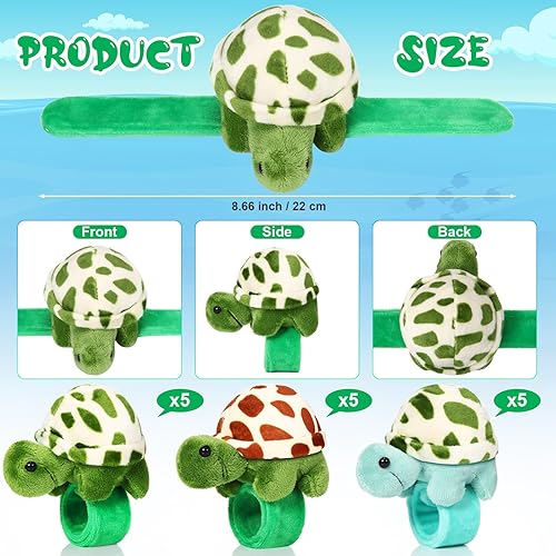 Miniatura 2 de Lenwen 15 pulseras de peluche de tortuga a granel, adorables pulseras de peluche de tortugas de peluche para cumpleaños, regalos de Navidad, regalos