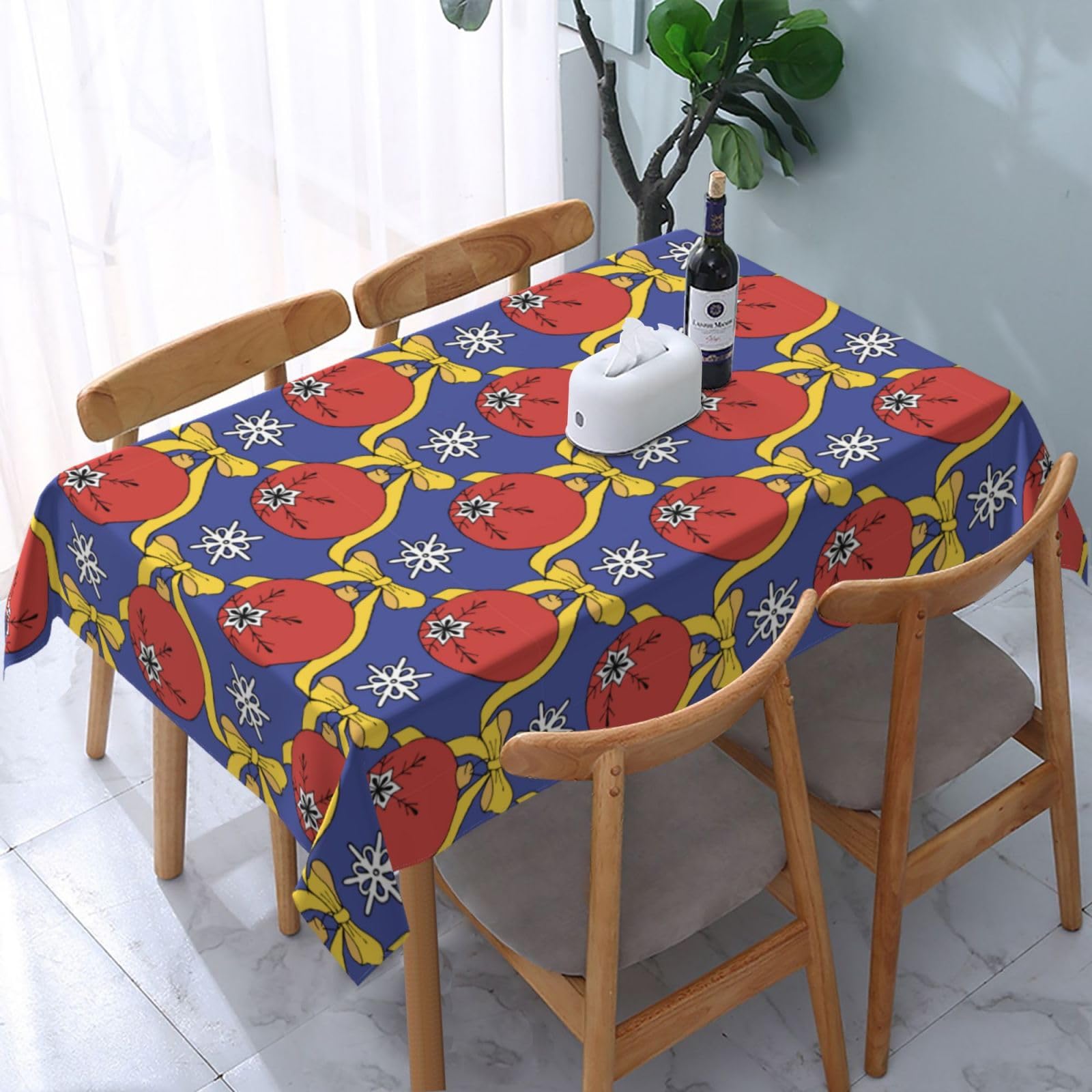 JunHeArt Merry Christmas Cute Santa Pattern Tablecloth Rectangle Table Cover Washable Table Cloths Decor For Kitchen 54" X 72"