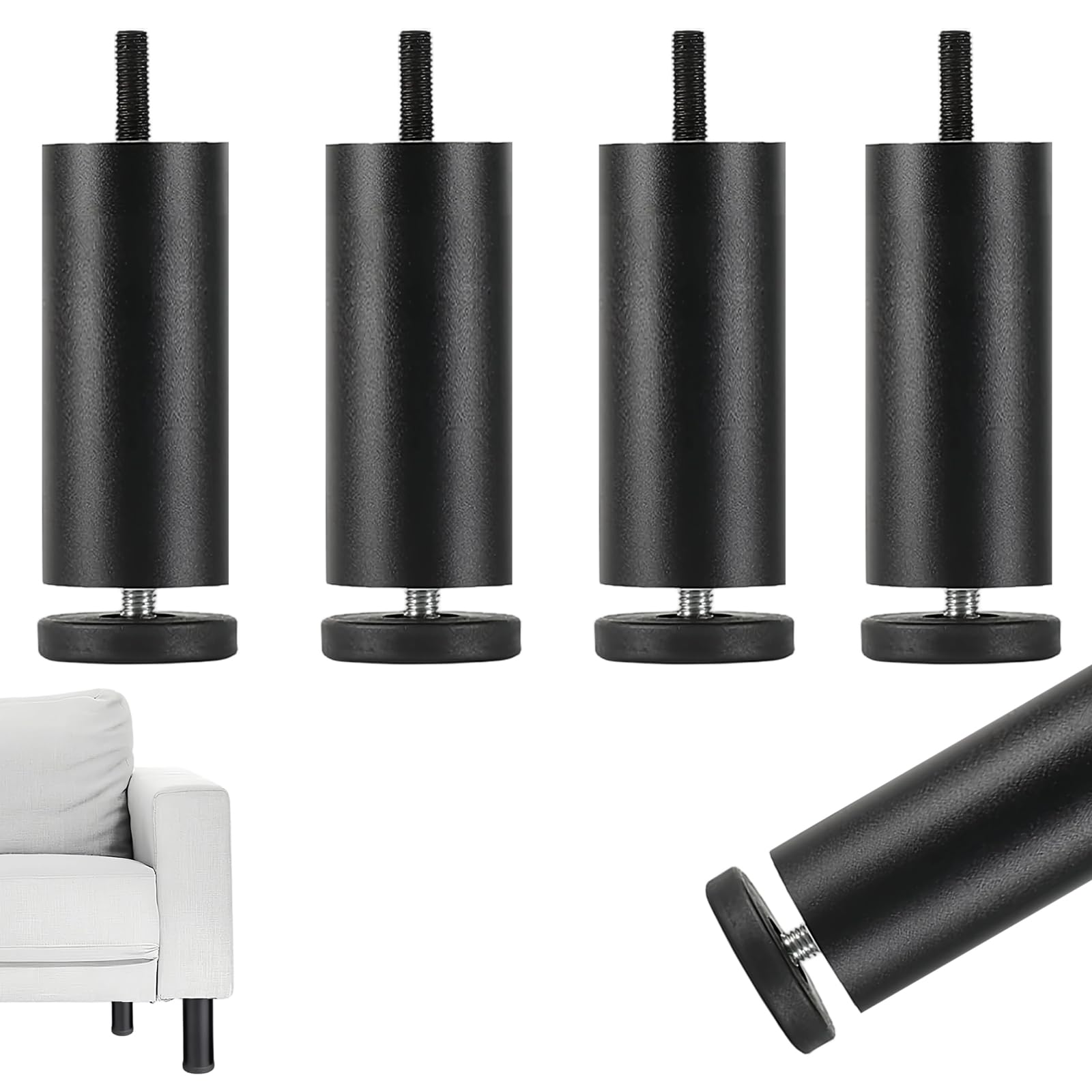 TIANLIN 4 Pezzi Piedini Regolabili in Altezza per Mobili M8 – Lega di Alluminio, Nero, 12 cm, Compensazione 0–8 mm – Universali per Divano, Armadio, Scrivania e altro