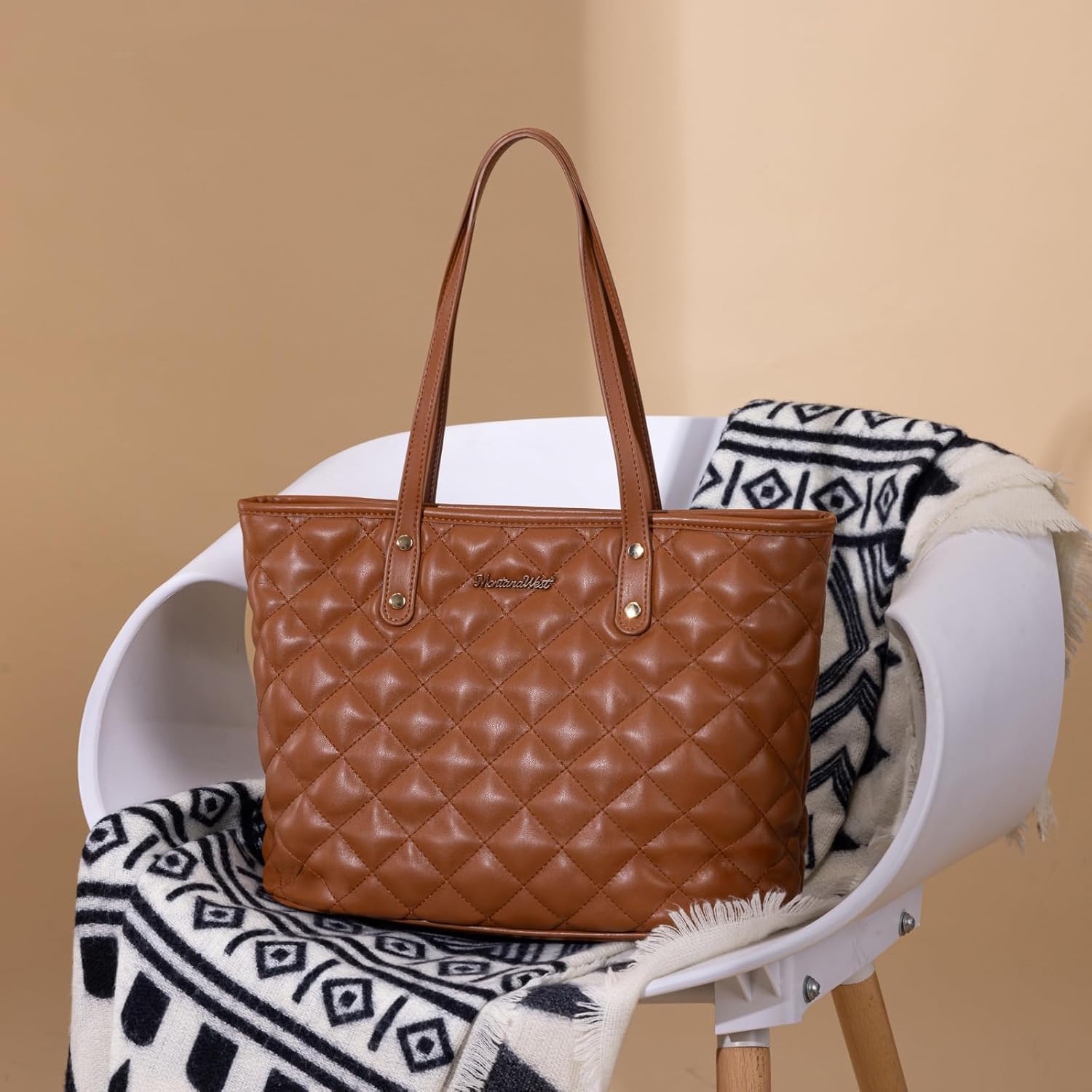 Montana West Quilted Tote Bag for Women Large Shoulder Bag Fashion Handbags with Top Zipper - Image 3