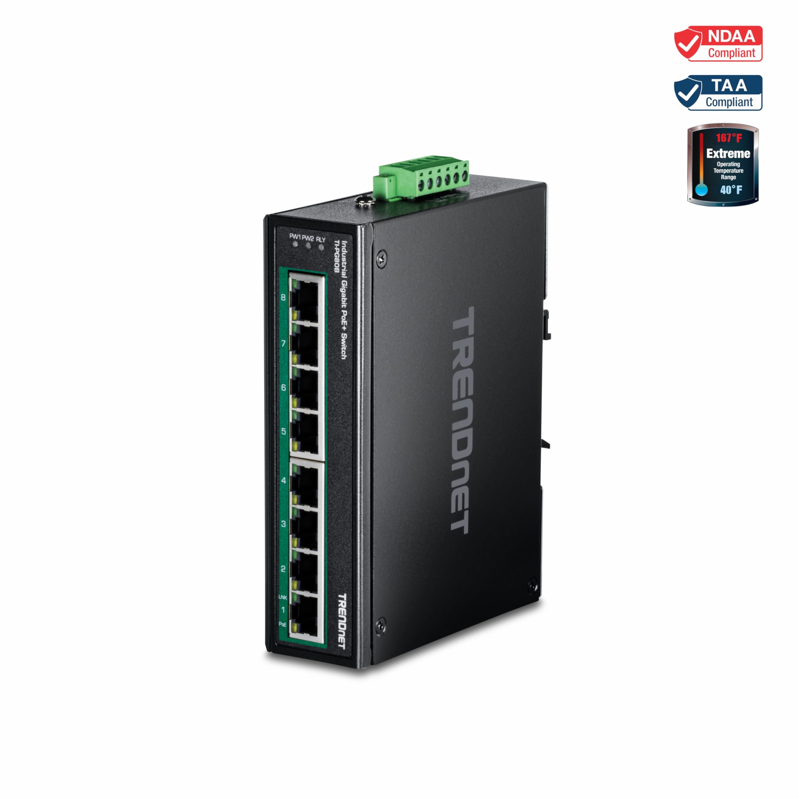 8-PORT INDUSTRIAL GIGABIT POE+ DIN-RAIL SWITCH (24-56V)