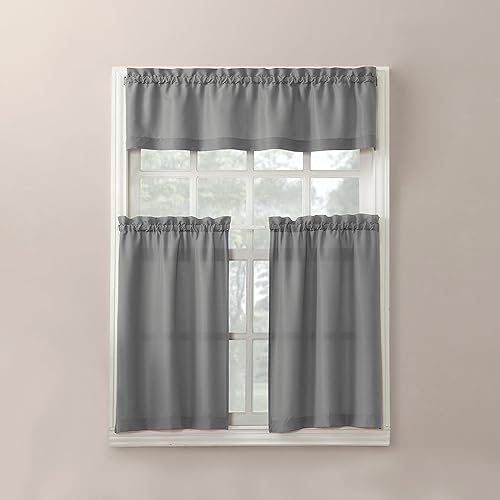 No. 918 Martine - Juego de cenefas y cortinas de niveles de microfibra para cocina, con bastilla para barra de cortina, 54 x 36 pulgadas, gris