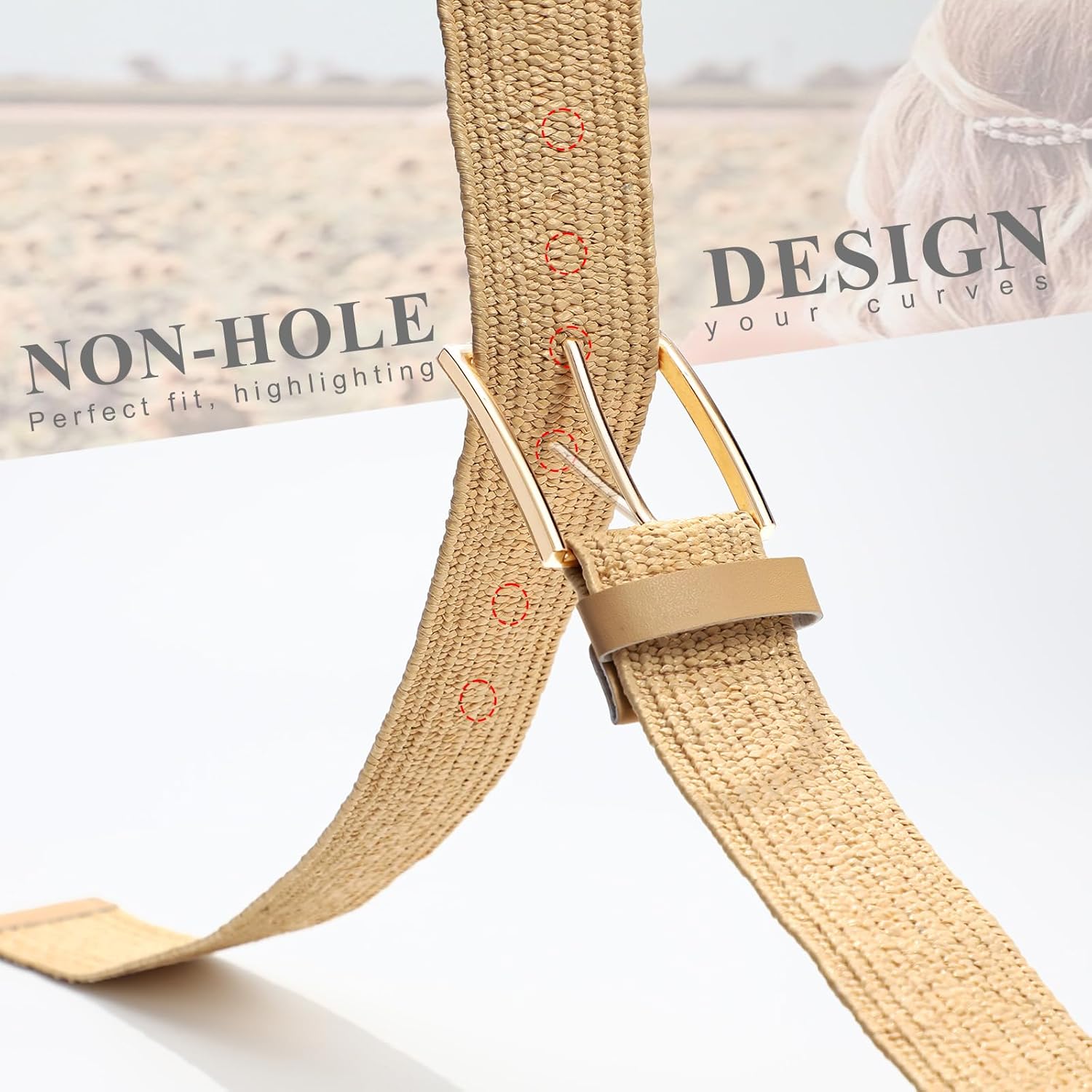Straw Woven Waist Belt for Women Fashion Ladies Boho Belt for Dress with Gold Buckle - Image 3