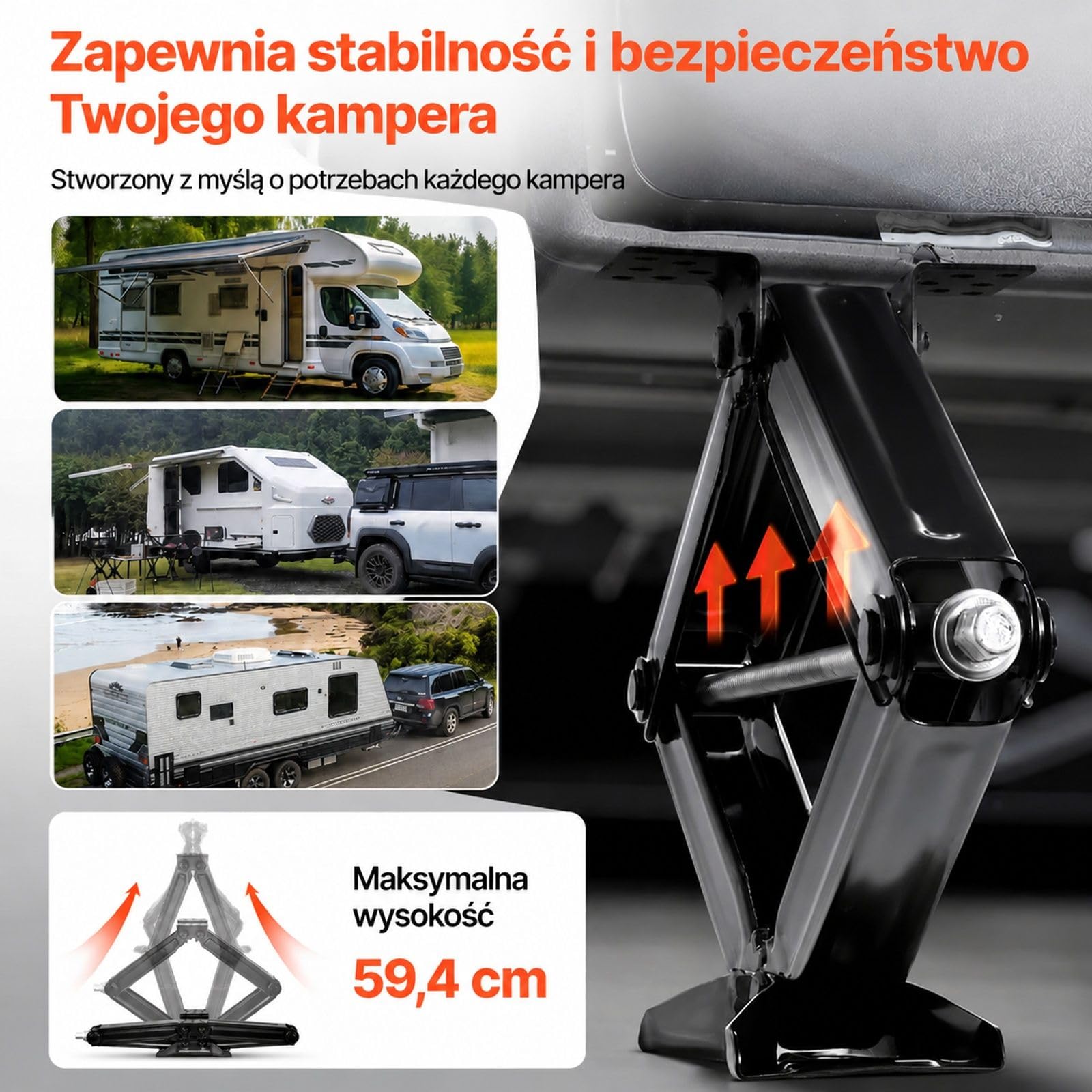 Zestaw 2 podnośników nożycowych do kampera i przyczepy kempingowej, ręczny podnośnik samochodowy z korbą do podparcia pojazdu