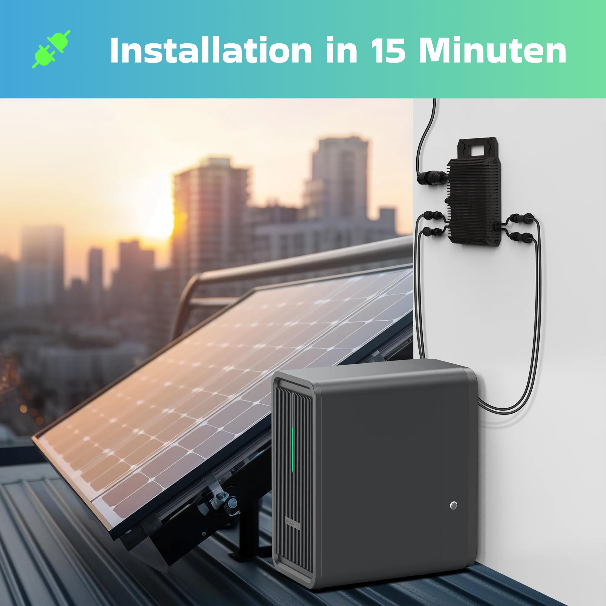 SUNNIVA® 1840W Balkonkraftwerk mit 2,24 kWh Speicher Marstek B2500-D, BIFAZIAL FULLBLACK komplett Steckdose, PV Solaranlage Komplettset mit Solarspeicher, 4x 460W N-Type Glas-Glas Bifacial Module