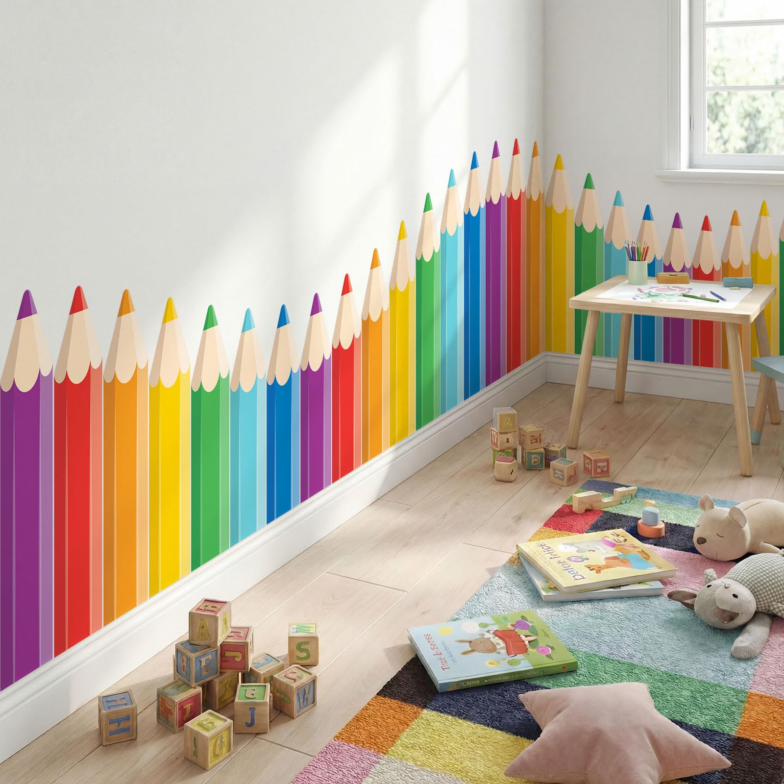 Gilprop 9.8 ft Colorful Crayon Classroom Wall Decor Fabric Back to School Classroom Wall Decoration Backdrop with Adhesive Dots Cuttable Crayon Bulletin Board Decoration for Preschool Graduation