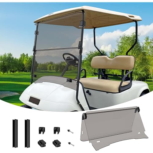 EZGO Golf Cart Windshield, Foldable EZGO Tinted Windshield for 1995-2013 EZGO TXT, PDS, DCS Golf Carts, UV and Impact Resistant, PC Golf Cart Windshield with Clips