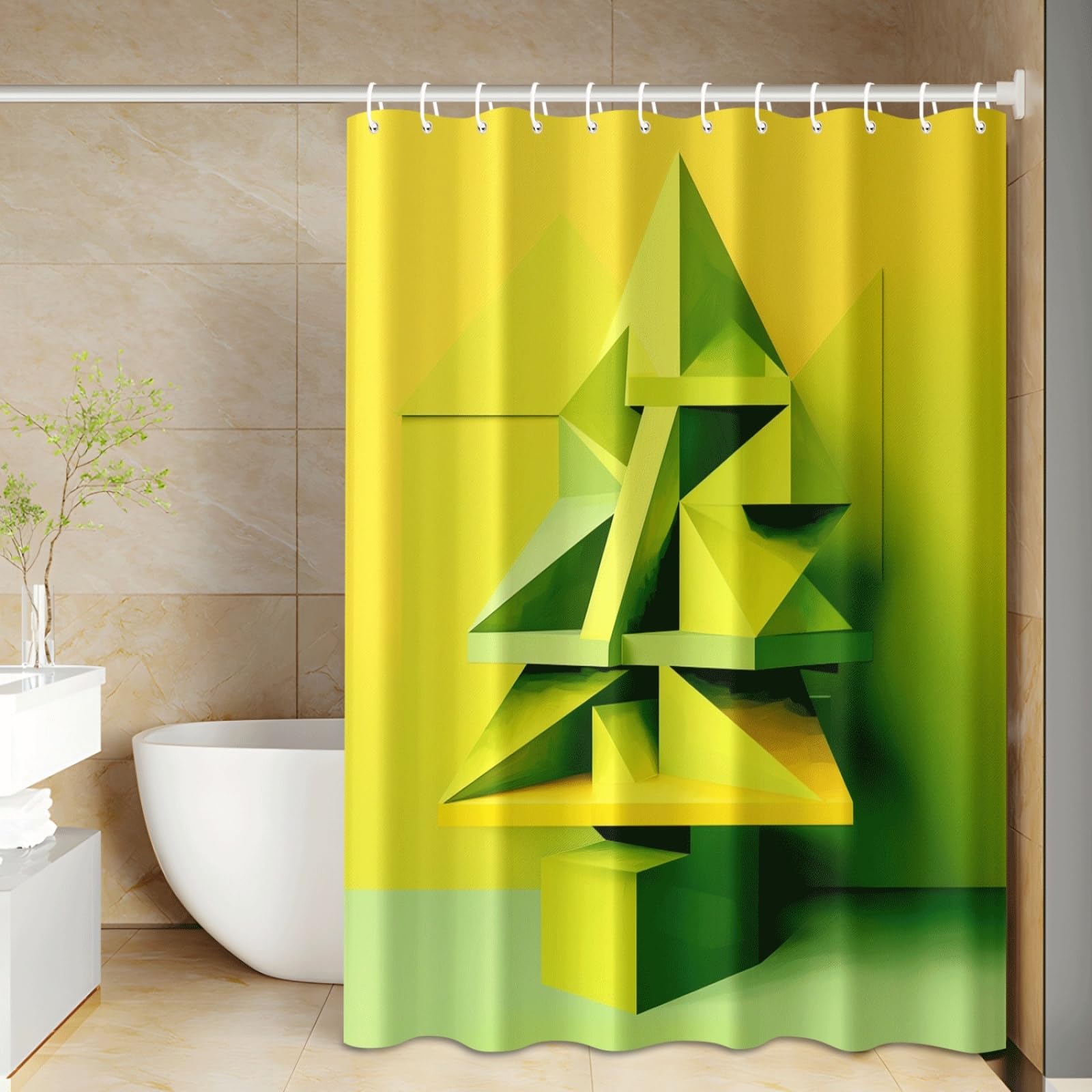 Tenda Doccia Geometrico Giallo Verde Tenda Doccia Antimuffa Impermeabile Poliestere Lavabile con 12 Ganci Facile da Installare Tende Finestra Bagno per Dormitorio Hotel(180x220cm)