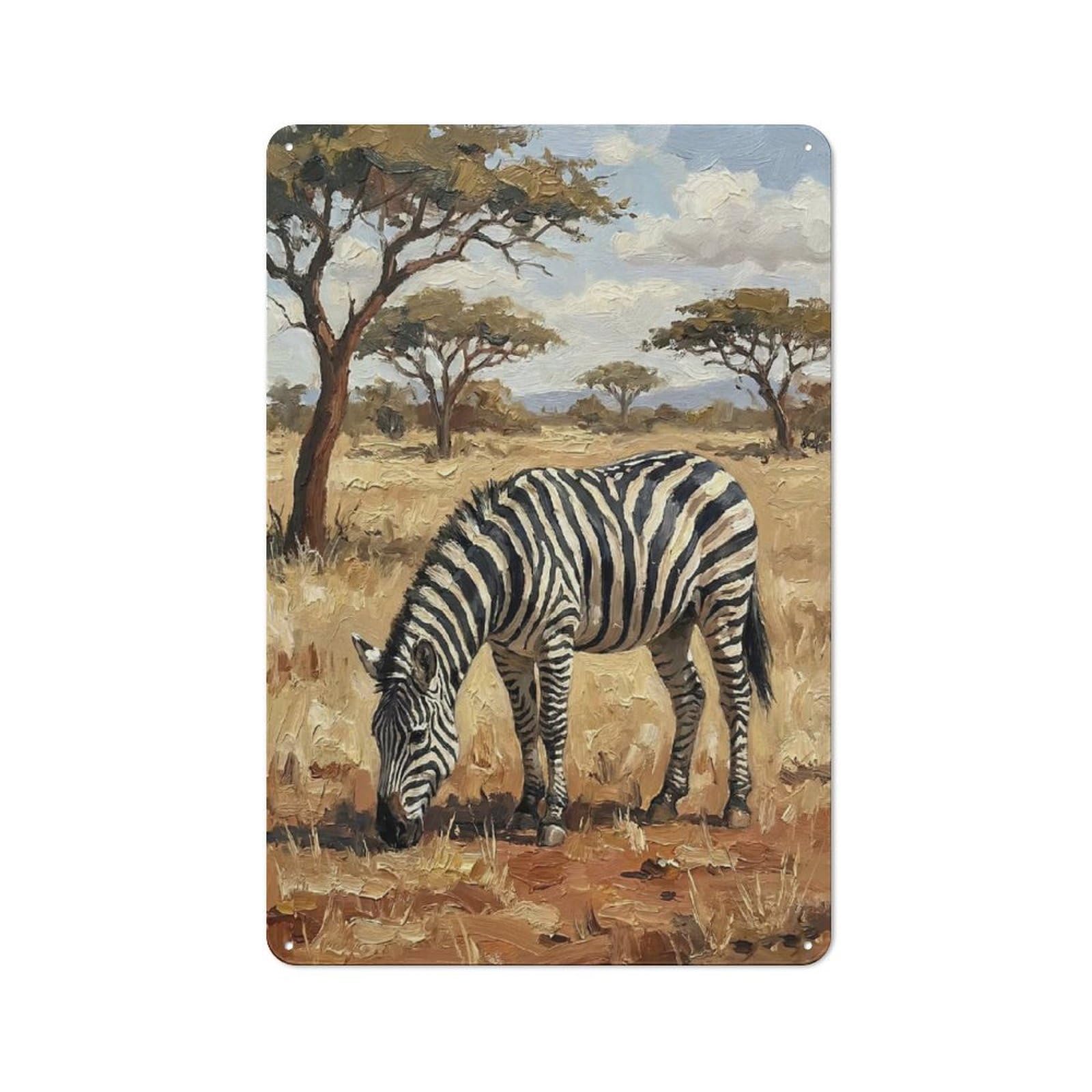 Junmoney Style-22 Zebra Grazing In African Savannah Rustic Metal Plaque 30X20cm For Living Room Wall, Suited To Home Wall Decor Collectors