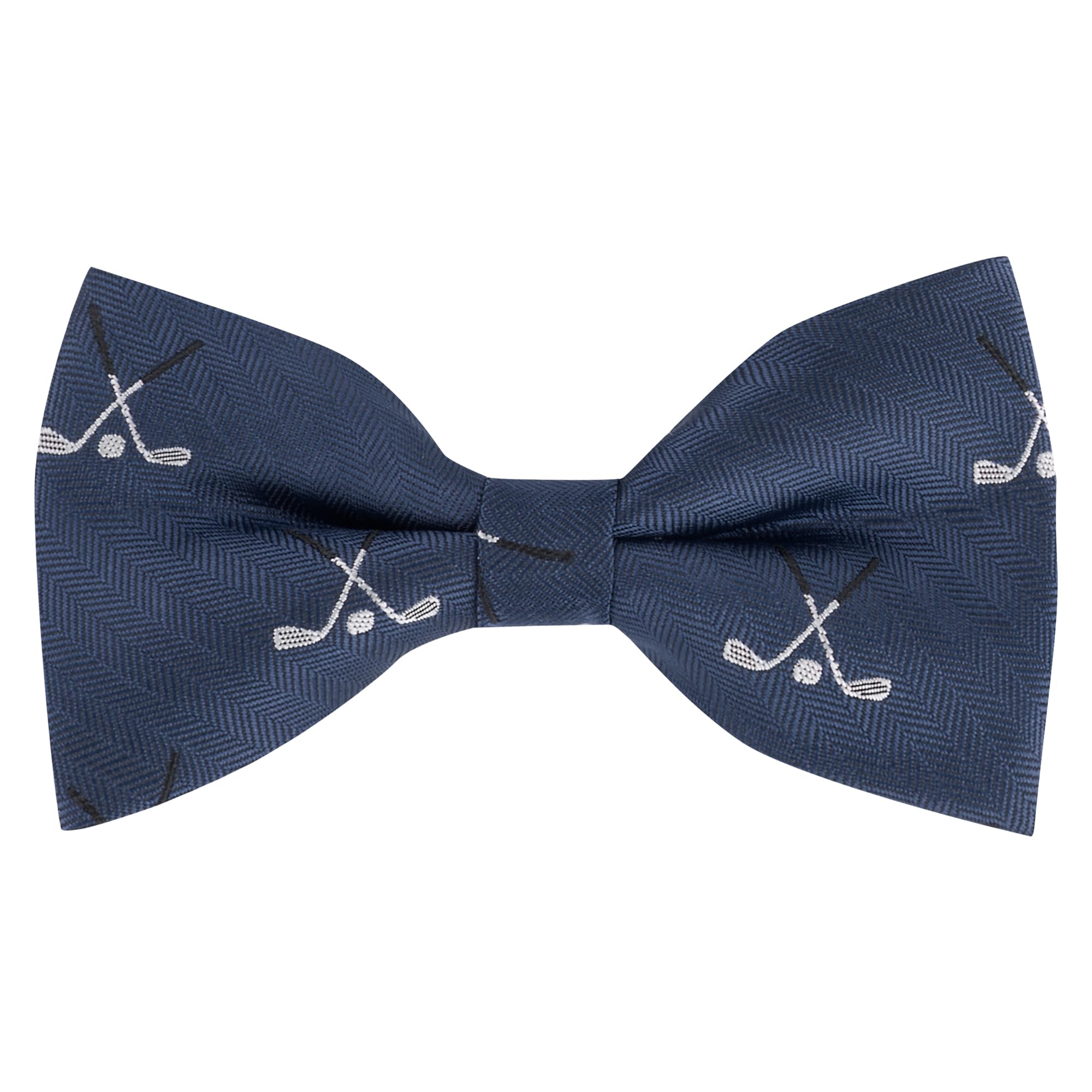 King & Priory Golf Clubs Navy Blue Herringbone Embroidered Bow Tie