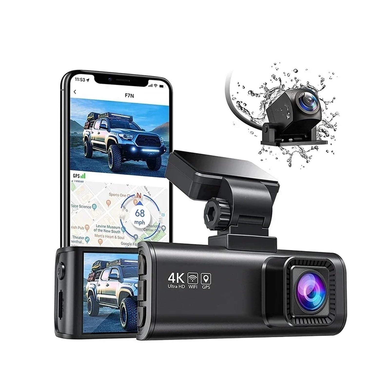 F7N Dash Camera Front and Rear 4k Dash Cam Drive Recorder for WiFi GPS Car Dvr for 24H