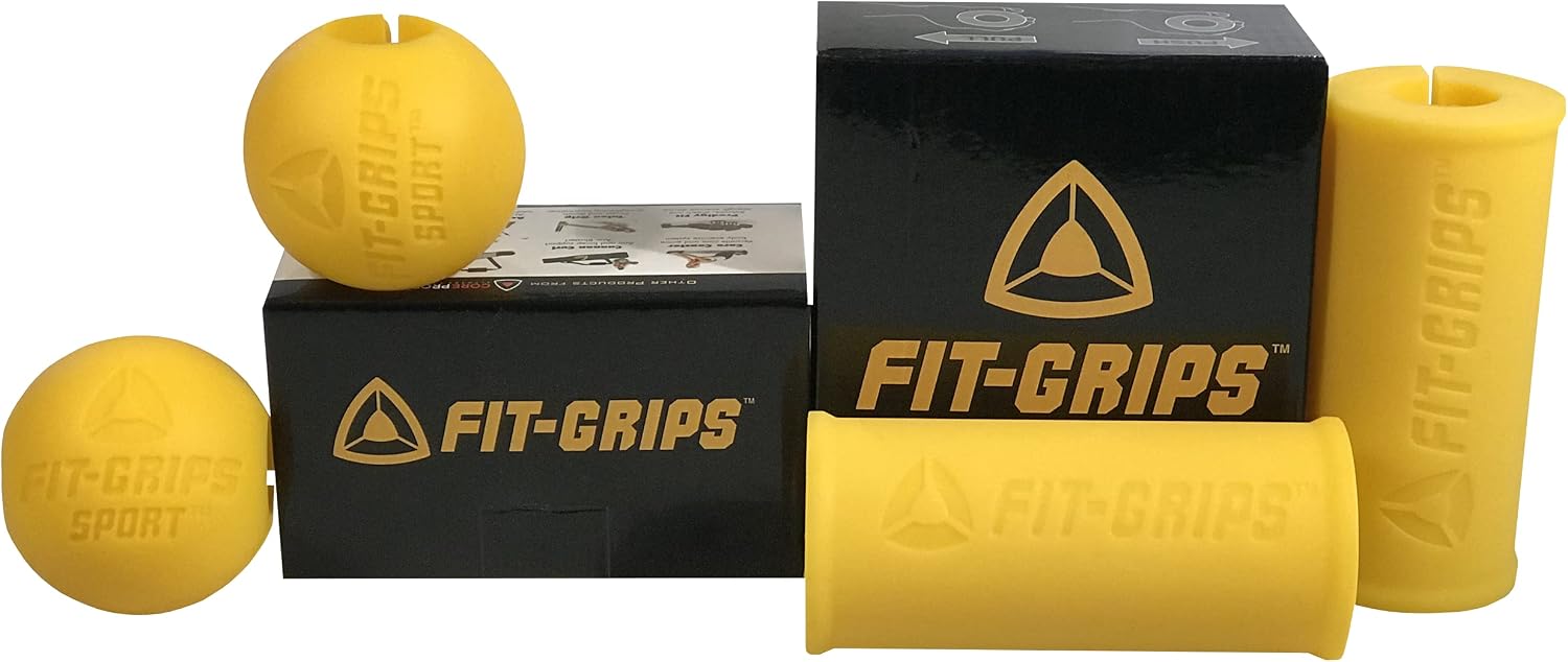 Core Prodigy Fit Grips - Thick Grip Training Adapter for Fat Bar Weight Lifting, Barbells, Dumbbells (Yellow Combo)