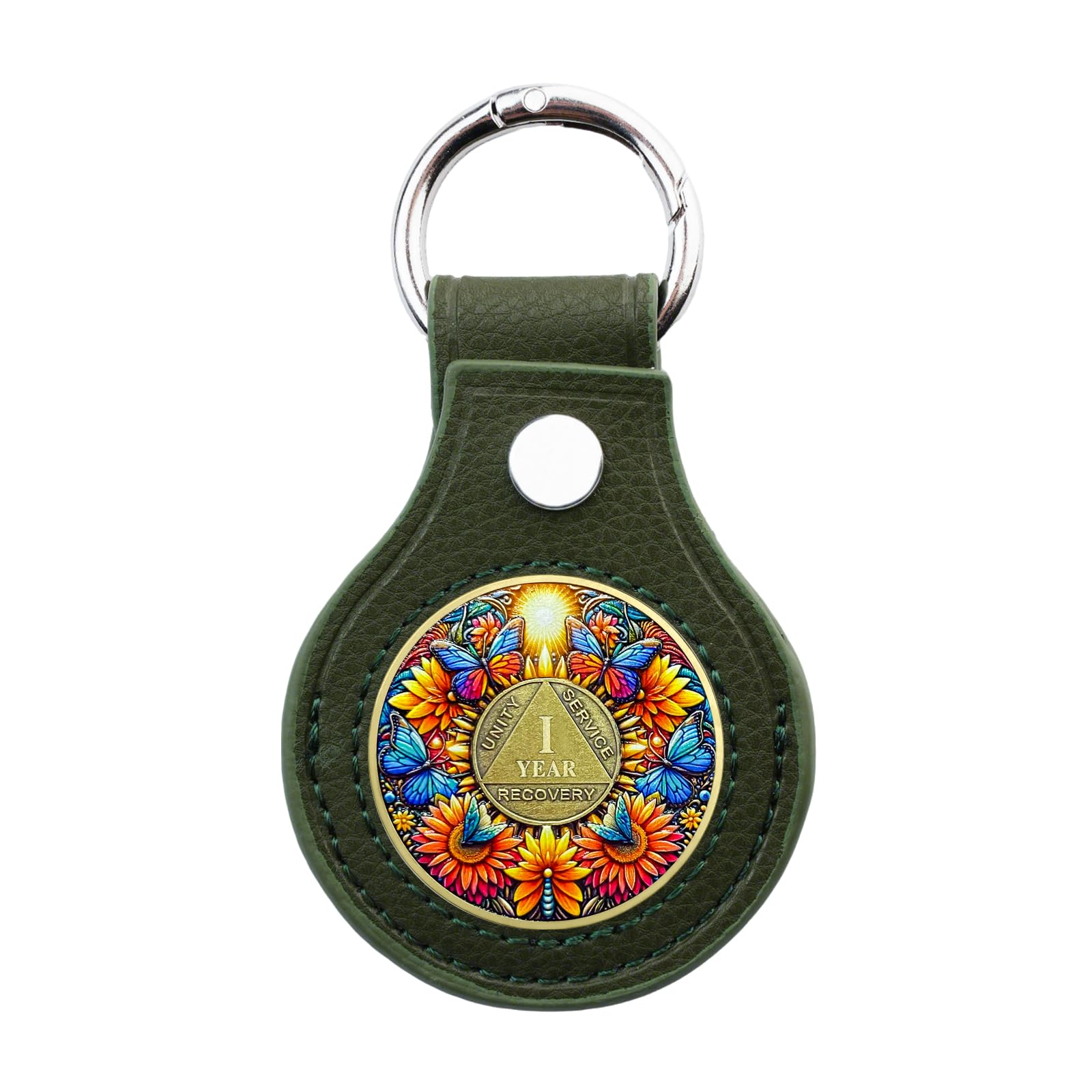 Premium Leather Coin Holder - Handmade Sobriety AA Coins Chip Keychain